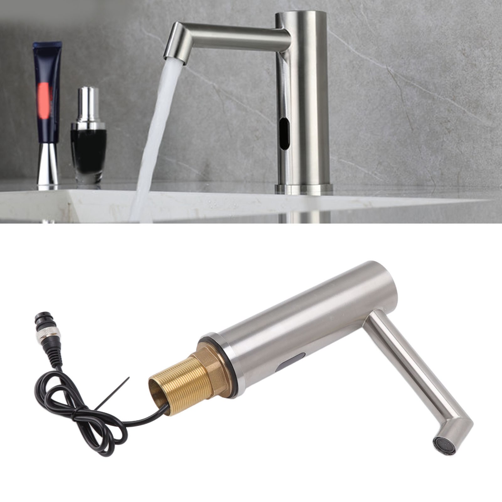 Intelligente G1/2 220v Waschtischarmatur Mit Vollautomatischem Infrarotsensor, Aus Gebürstetem Edelstahl 304, Für Einzel- Und Langwaschbecken.