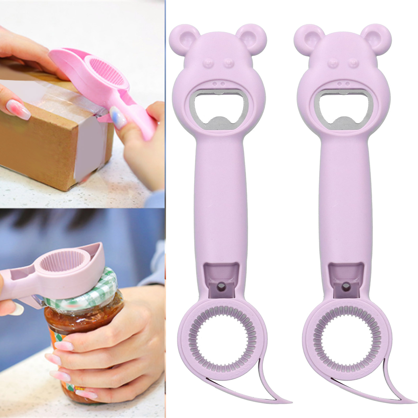Set Mit 2 Universellen, Tragbaren, Manuellen 4-in-1-dosenöffnern Für Getränke Und Flaschen (lila)