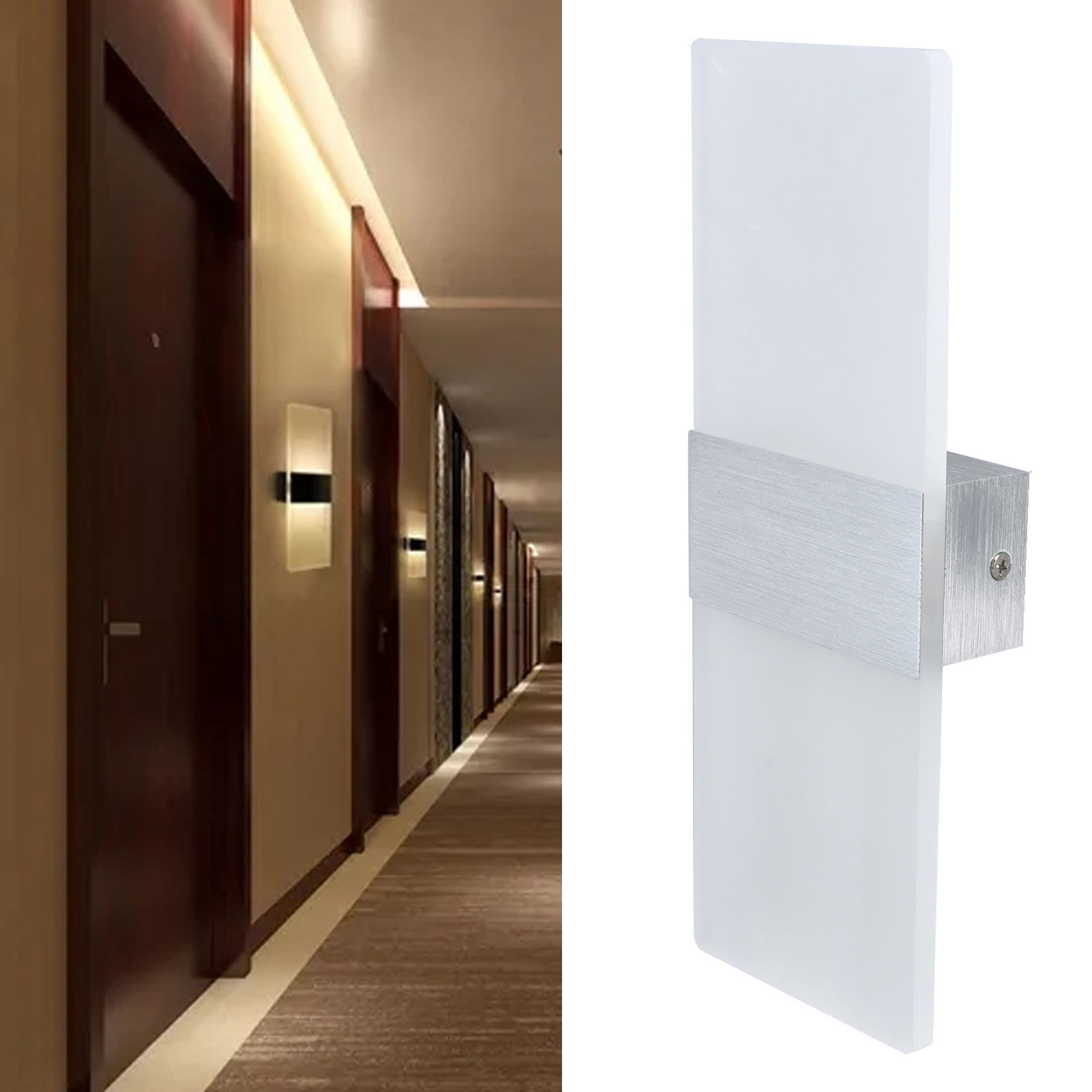 Acryl-led-wandleuchte Mit Klaviertasten, Beleuchtung Von Oben Und Unten, Elegantes Aluminiumdesign, Ideal Für Schlafzimmer, Wohnzimmer, Esszimmer, Hotelbüro Oder Flur, Silberfarben.