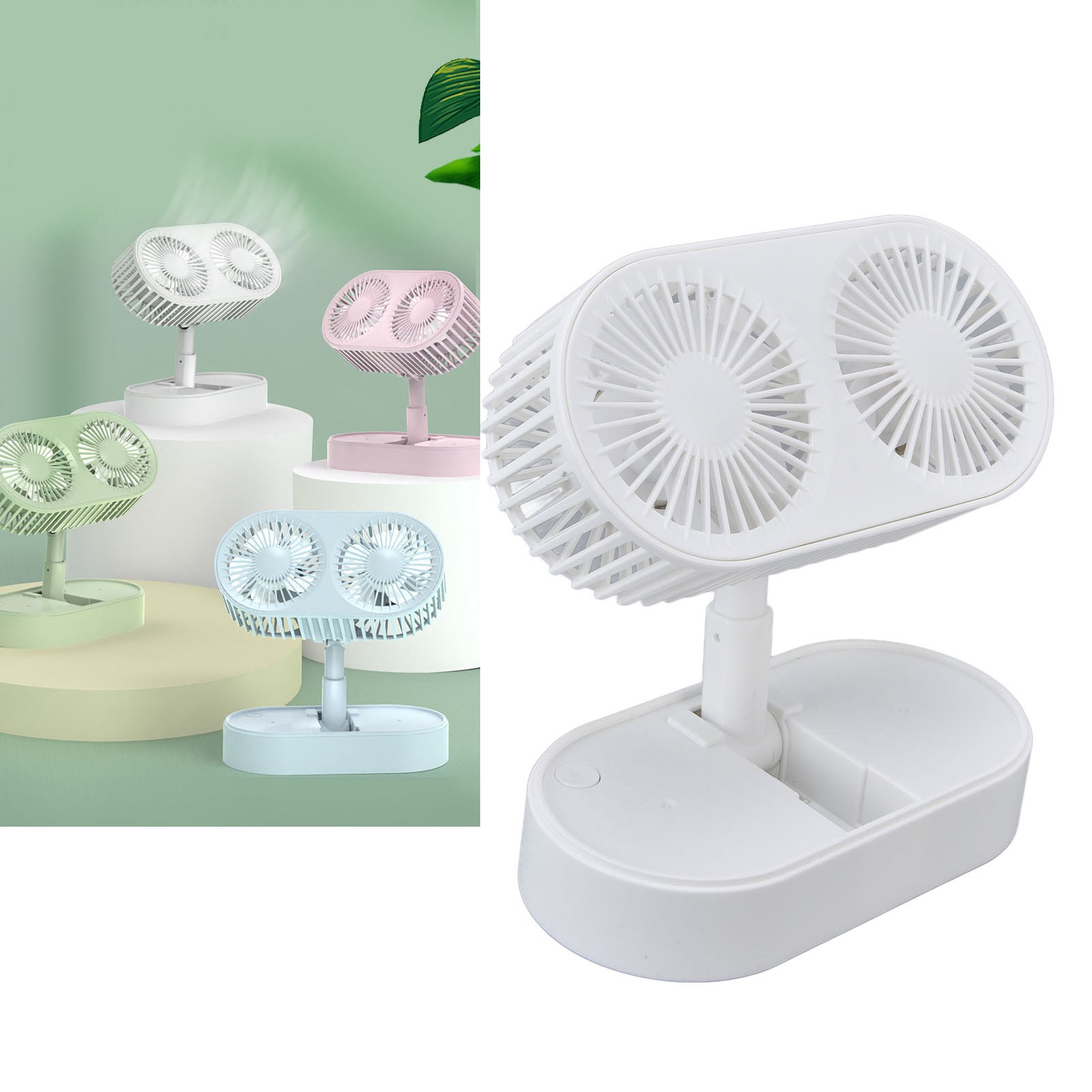 Doppelflügel-ventilator Mit Zwei Motoren Für Einen Schnellen Und Kraftvollen Luftstrom Und Optimale Kühlung Ihres Schreibtisches Im Sommer. Weißer Doppelflügel-ventilator.