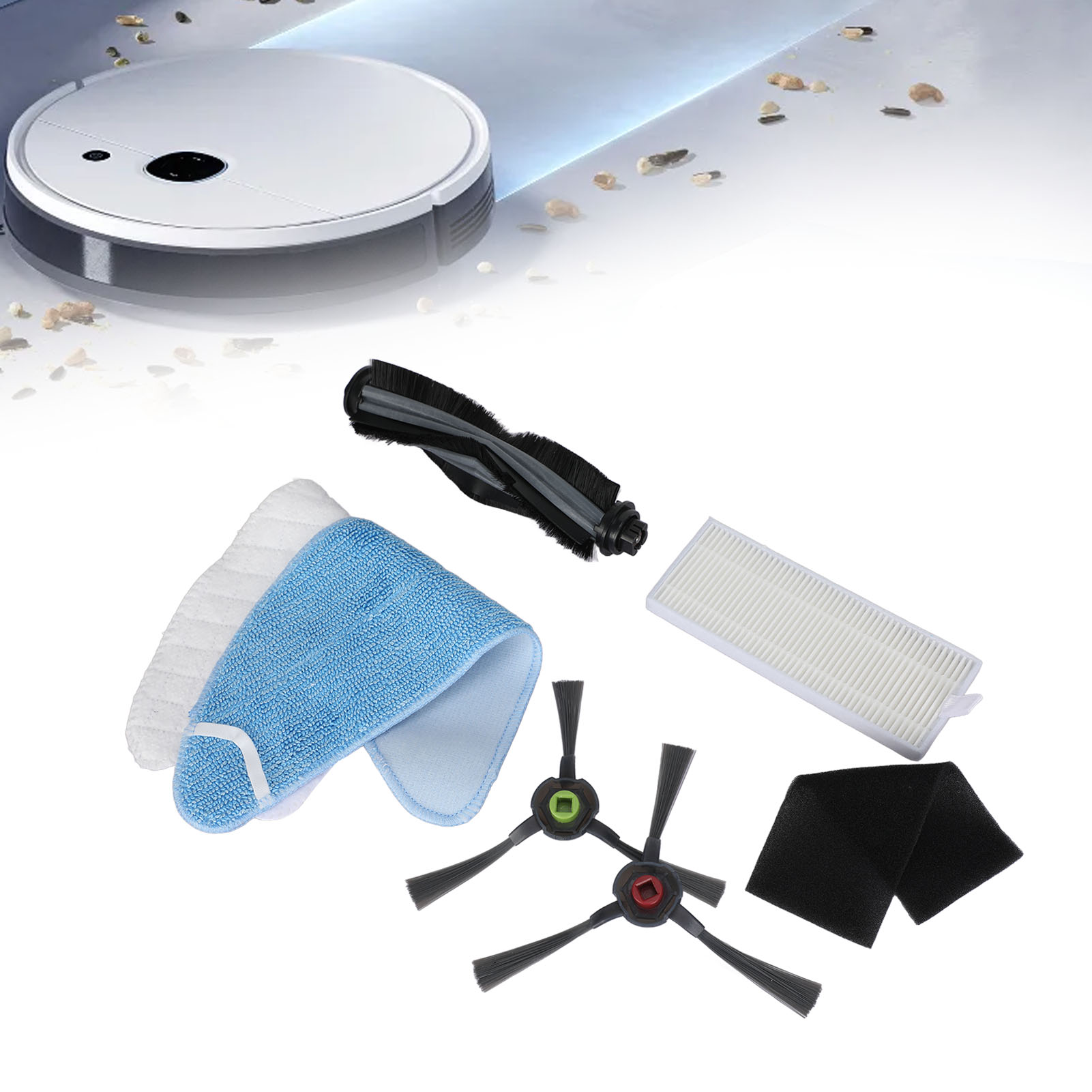 Zubehörset Für Die Yeedi K650 Kehrmaschine: Waschbarer Besen, Einwegbesen, Walzenbürste, Seitenbürste Und Filter.
