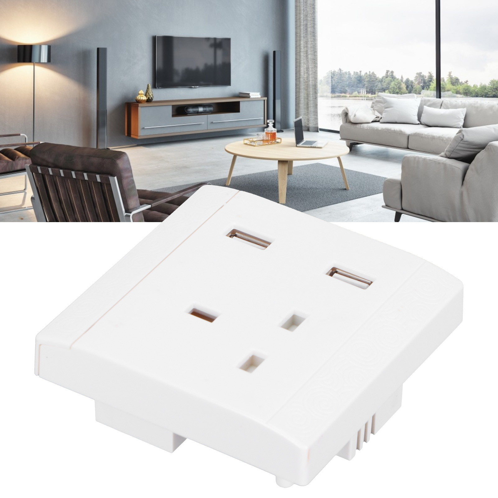 Wandsteckdose Mit Zwei Usb-anschlüssen, 13 A, Britischer Standard 110/220 V, Weiße Wandanschlussdose