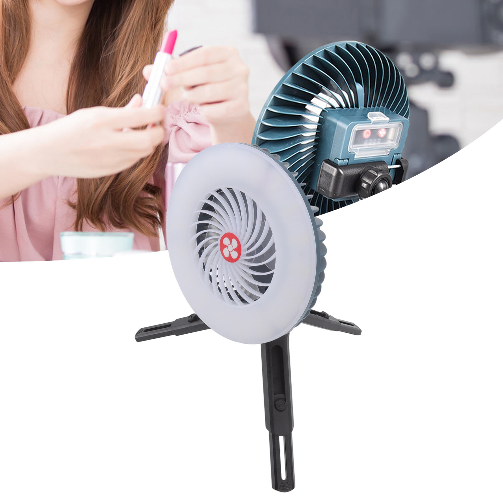 Usb-wiederaufladbarer Tragbarer Ventilator/tischlampe, Zusatzbeleuchtung Für Live-streaming Im Freien, Tragbare Magnetische Campinglampe
