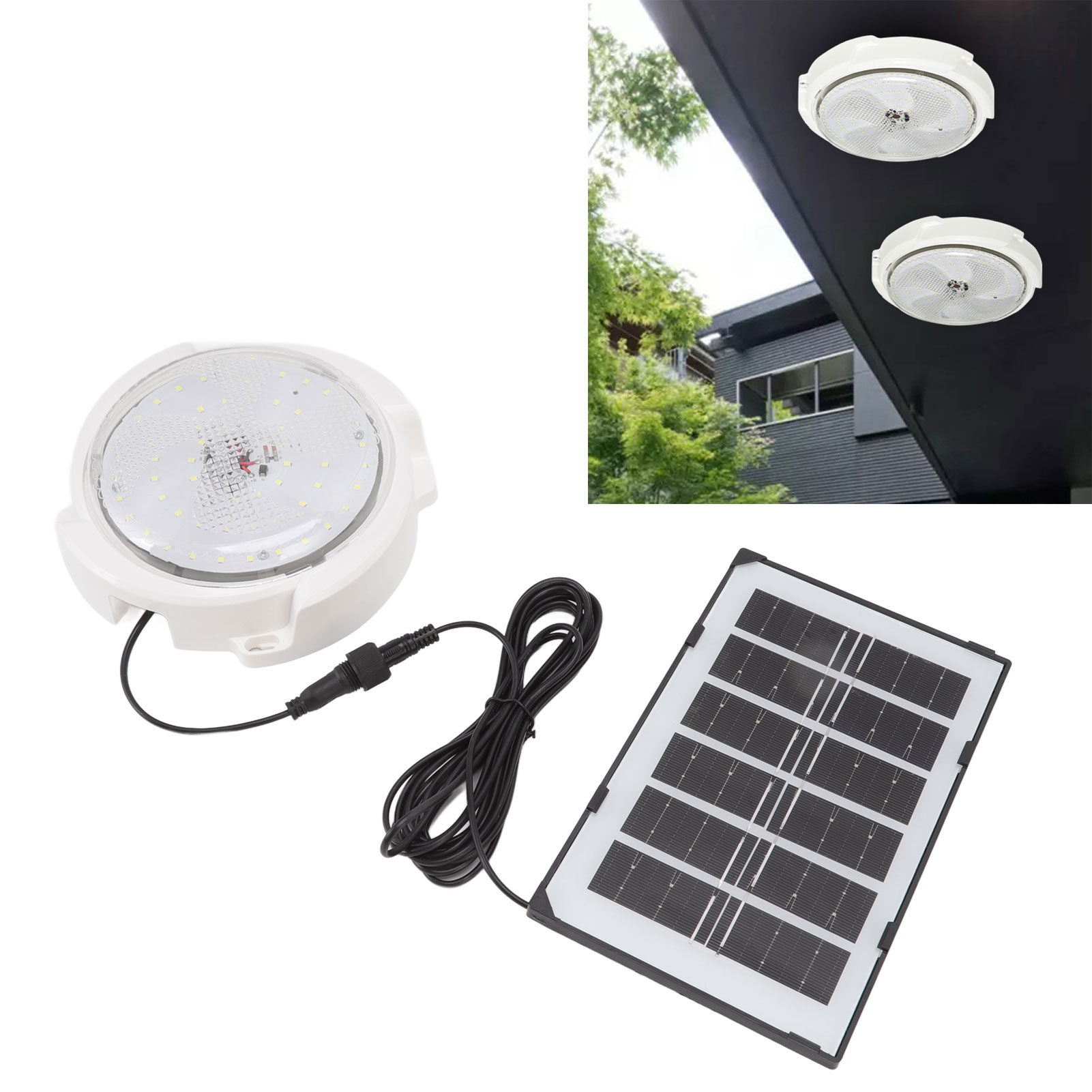 65w Led-solar-deckenleuchte Mit 60 Leds, Solarpanels, Lichtsteuerung Und Fernbedienung, Ideal Für Balkone.