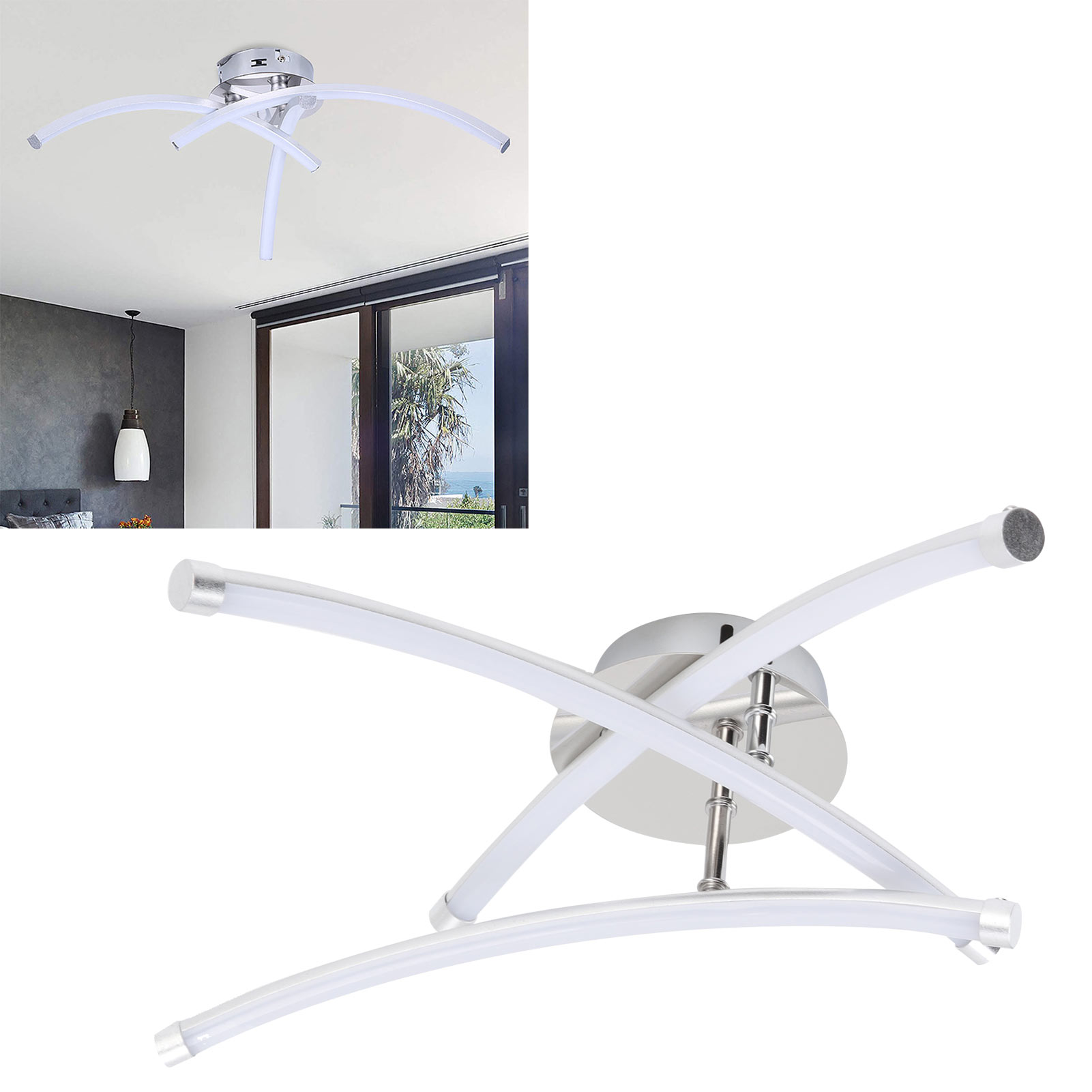 Deckenleuchte Im Nordischen Stil, Kreative Deckenleuchte Mit Drei Gebogenen Armen, Moderne Und Minimalistische Led-beleuchtung Für Wohn- Und Schlafzimmer.
