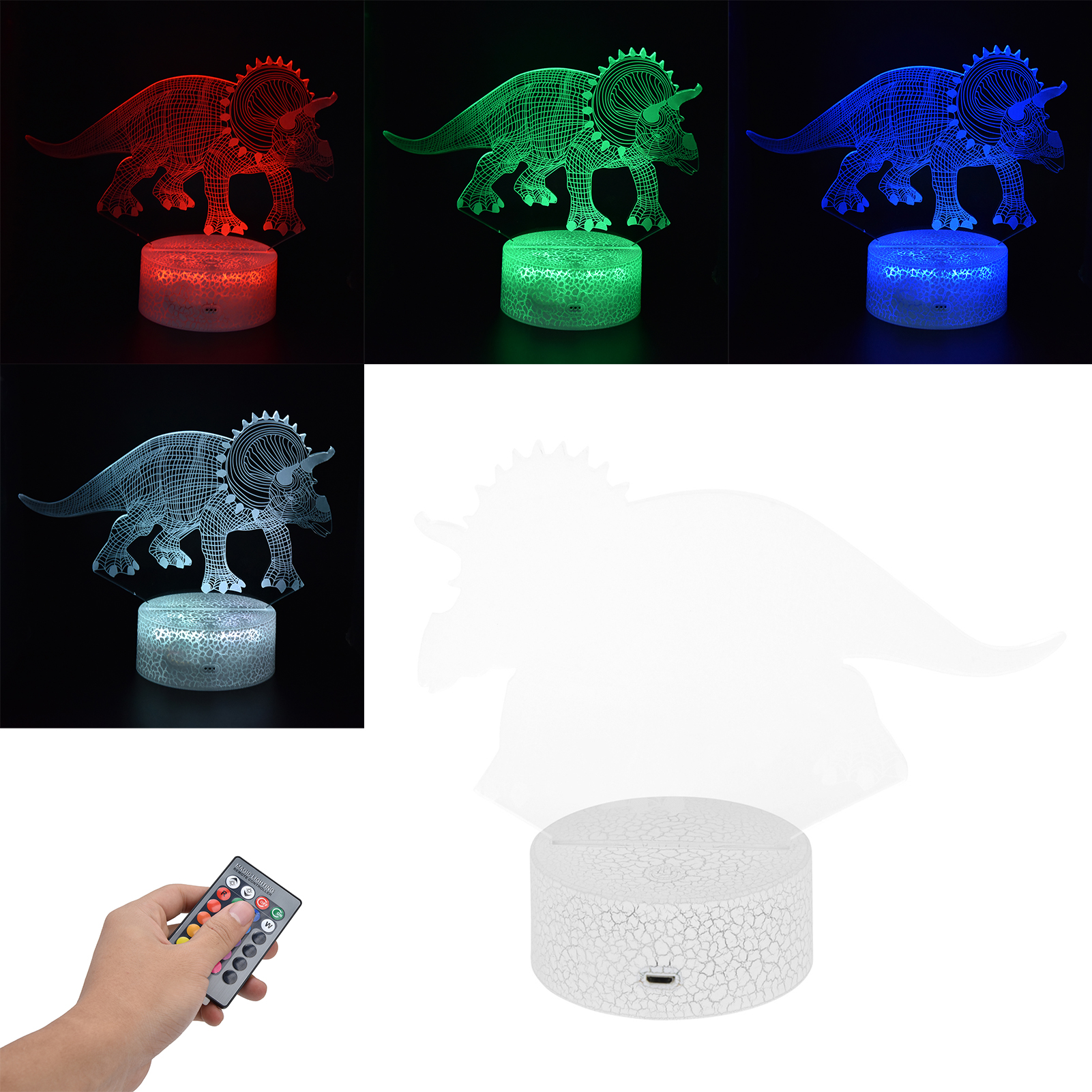 Rgb-dinosaurier-nachtlicht, 16 Farben, 4 Modi, Dimmbare Tischlampe, Geschenk Mit Touch-fernbedienung