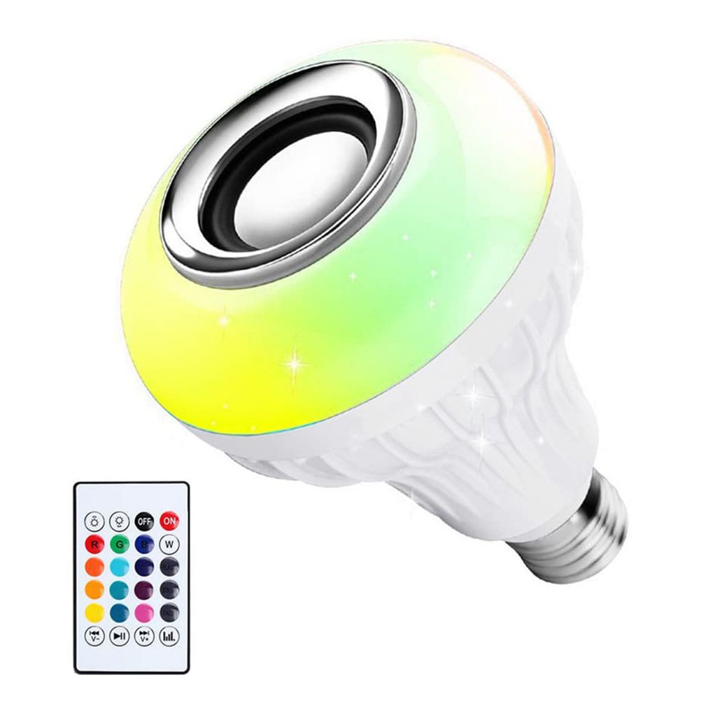 Set Aus Siebenfarbigen Intelligenten Led-lampen Mit Bluetooth-lautsprecher Und Drahtloser Fernbedienung Für Licht- Und Musikeffekte.