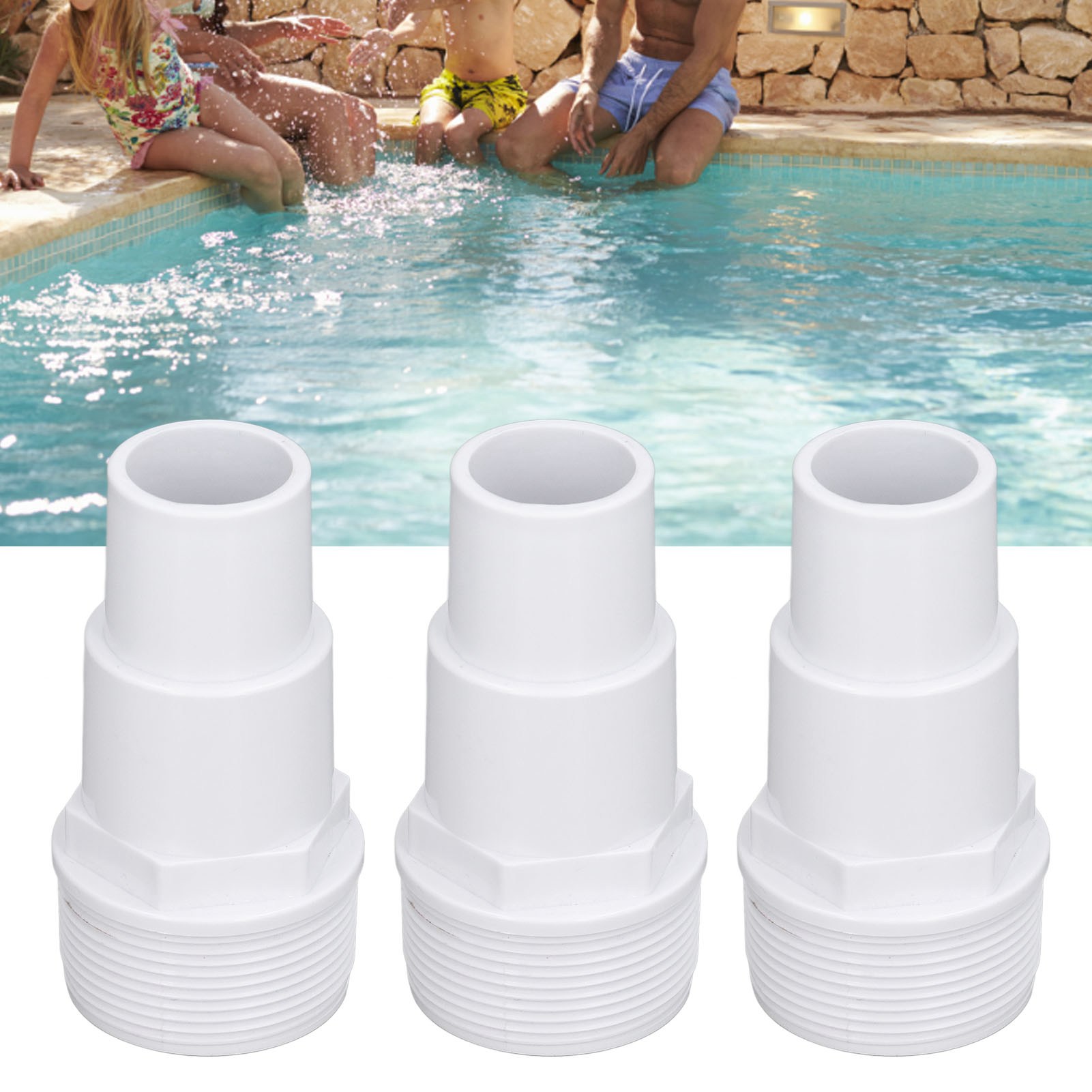 Set Aus 3 Kombinierten Schlauchadaptern Mit G1-1/2 Außengewinde Für Poolzubehör, Geeignet Zum Austausch Von Pumpen, Filtern Und Skimmern In Eingelassenen Pools.