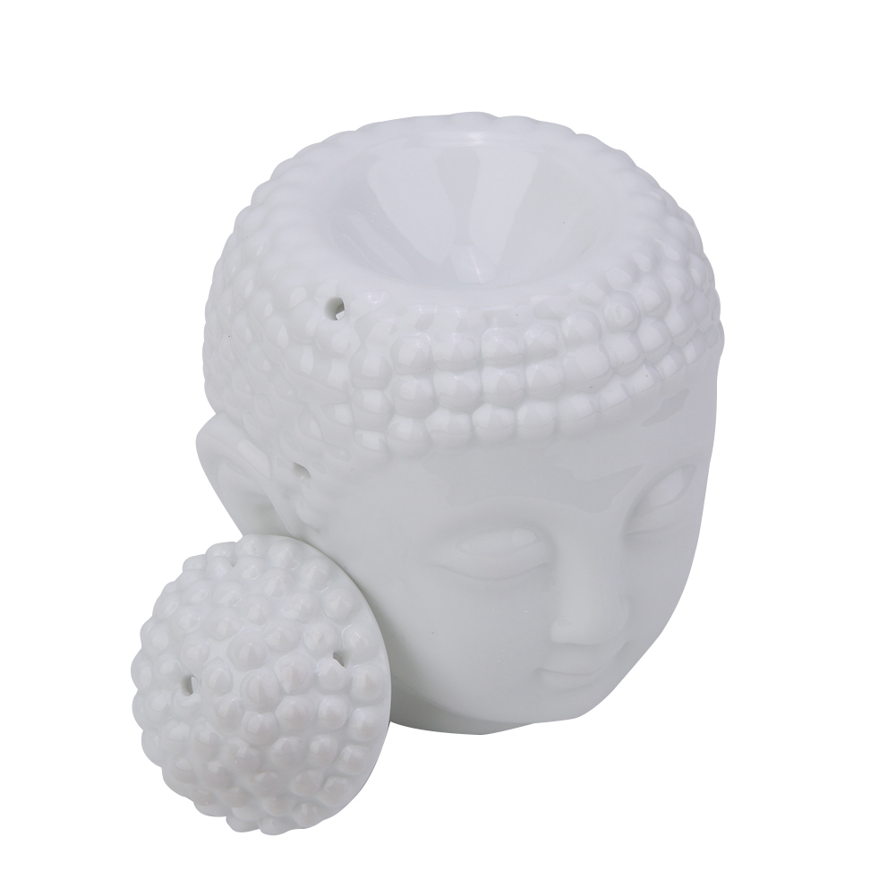 Duftlampe/räucherstäbchen-diffusor/kerzenhalter In Form Eines Weißen Buddha-kopfes