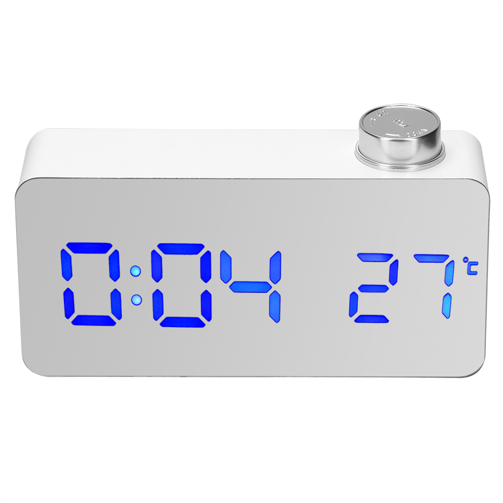 Eleganter Elektronischer Wecker Mit Spiegelknopf Und Led-beleuchtung, Ideal Zur Dekoration Des Schlafzimmers (blaues Licht).