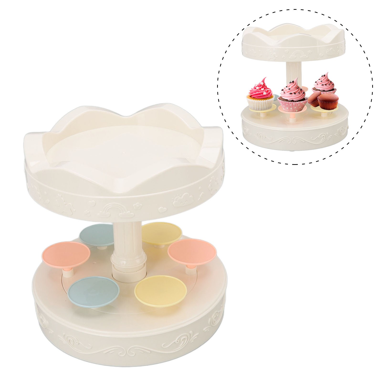 Automatischer, Drehbarer, Zweistöckiger Dessertständer Für Cupcakes
