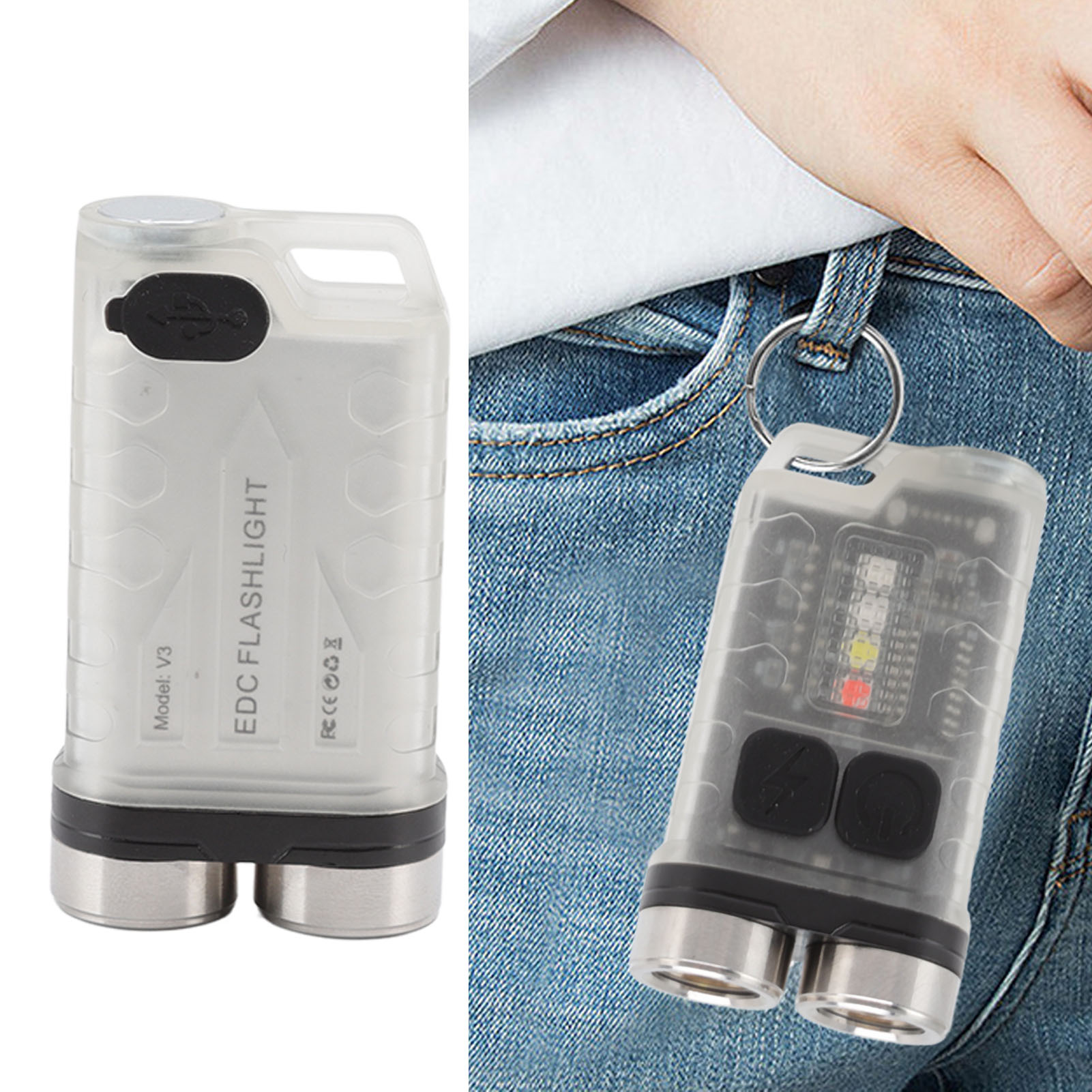 V3 Mini-schlüsselanhänger-taschenlampe, Usb-aufladbar, Kleine Wasserdichte Taschenlampe Für Outdoor-aktivitäten, Camping, Wandern, Wartungsarbeiten, Tragbare Weiße Magnetische Taschenlampe