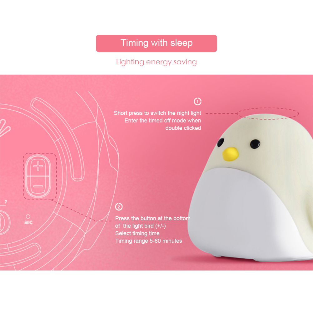 Niedliches Vogel-nachtlicht, Silikon-touch-wecker, Usb-led-lampe, Ideales Geschenk Für Kinder Und Babys.