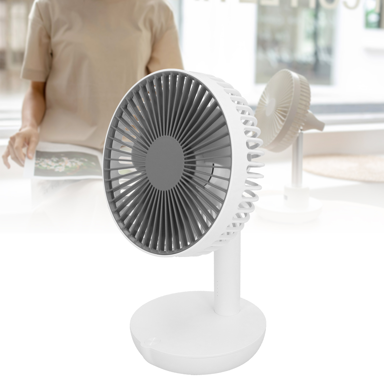 Wiederaufladbarer Und Leiser Oszillierender Tischventilator, Praktisch, Mit Usb-ladefunktion, Für Zuhause Und Schule (weiß).