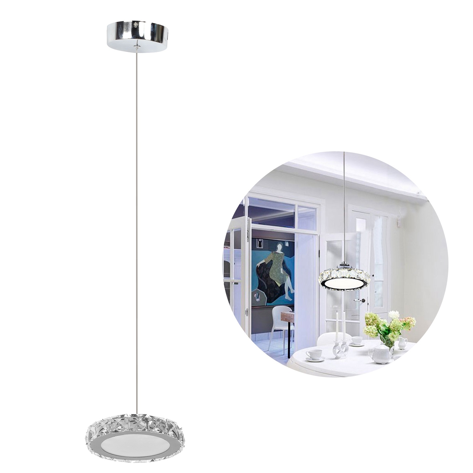 Kristall-pendelleuchte, Hängelampe Für Esszimmer Oder Küche, 12 W, Weißes Licht, 85–265 V
