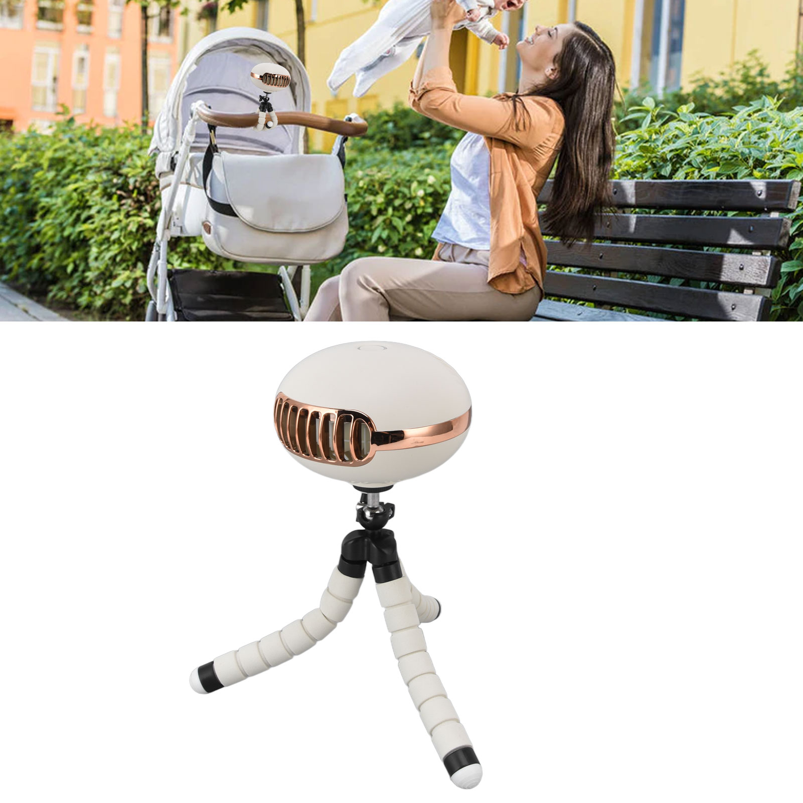 Kinderwagenventilator, Quallenförmiger Elektrischer Ventilator, Multifunktionsständer, Usb-aufladbarer Tragbarer Ventilator, Weiß