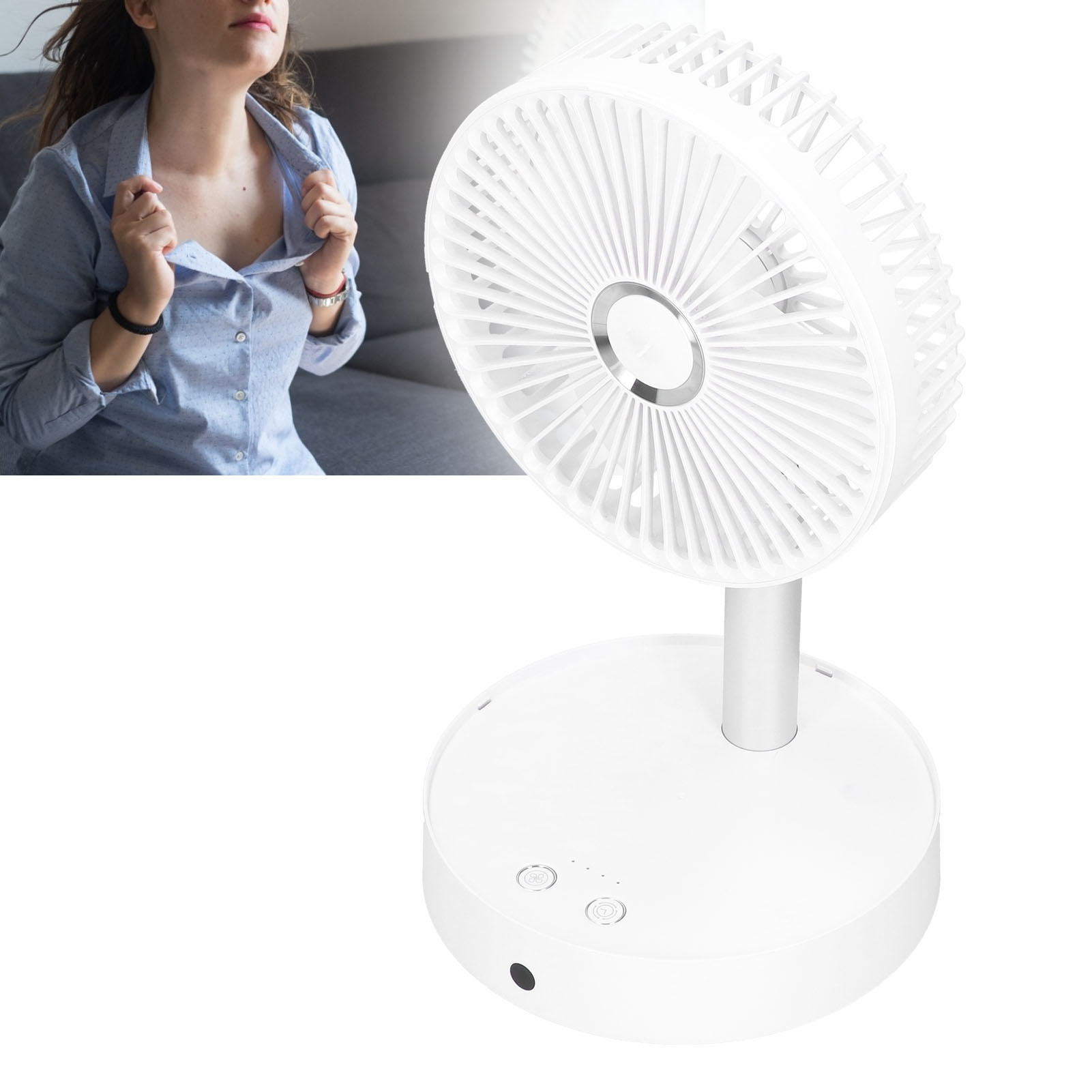Mini-ventilator Mit Vibrationskopf, Tragbar, Faltbar Und Teleskopierbar, Weiß, Ideal Für Zuhause, Büro Und Im Freien.