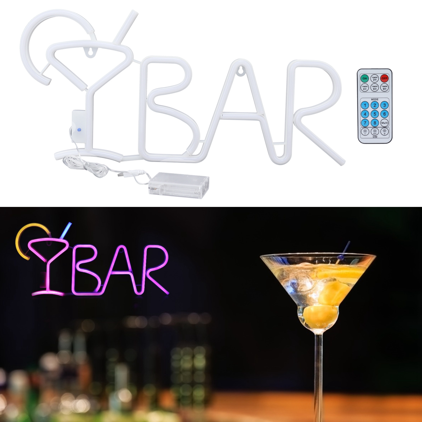 Lila Led-neon-wandleuchte Für Bars Mit 24-tasten-fernbedienung Und 8 Beleuchtungsmodi, Ideal Für Restaurants, Bars Und Partys. Rosa Licht Für Weingläser.