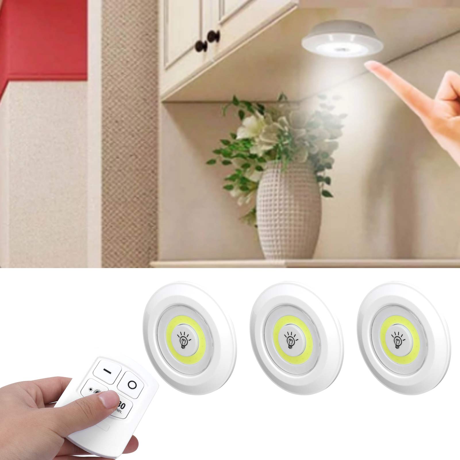 Set Aus 3 Cob-nachtlichtern Mit Fernbedienung, Timer Und Dimmer, Für Schlafzimmer, Kleiderschrank Oder Nachttisch.