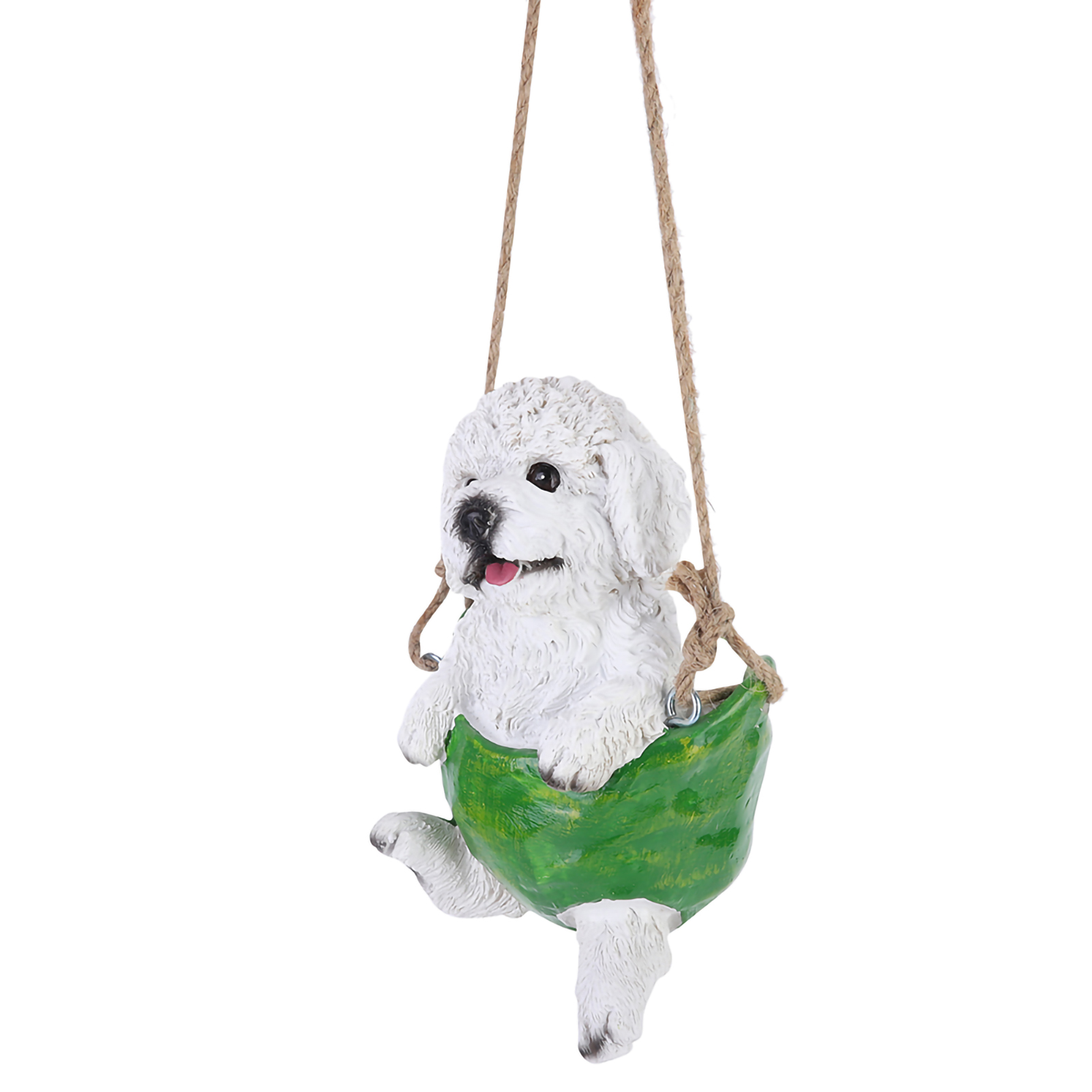Dekorative Figur Aus Kunstharz In Hoher Auflösung Für Den Garten, Tier Schaukelt Auf Einer Schaukel, Hund.