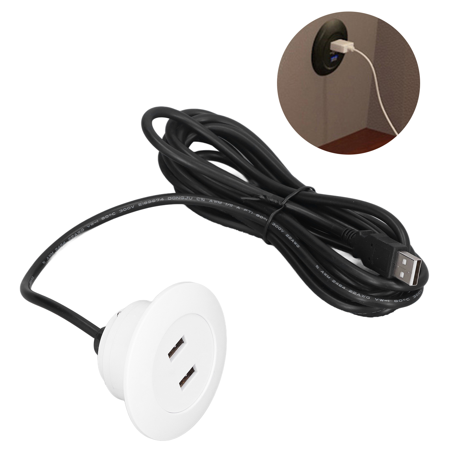 Versenkte Usb-ladebuchse Für Sofa Und Sessel, Für Den Heimgebrauch, Doppelte Usb-ladebuchse, Zubehör, 2,5 M 5v-ladekabel, Weiß.