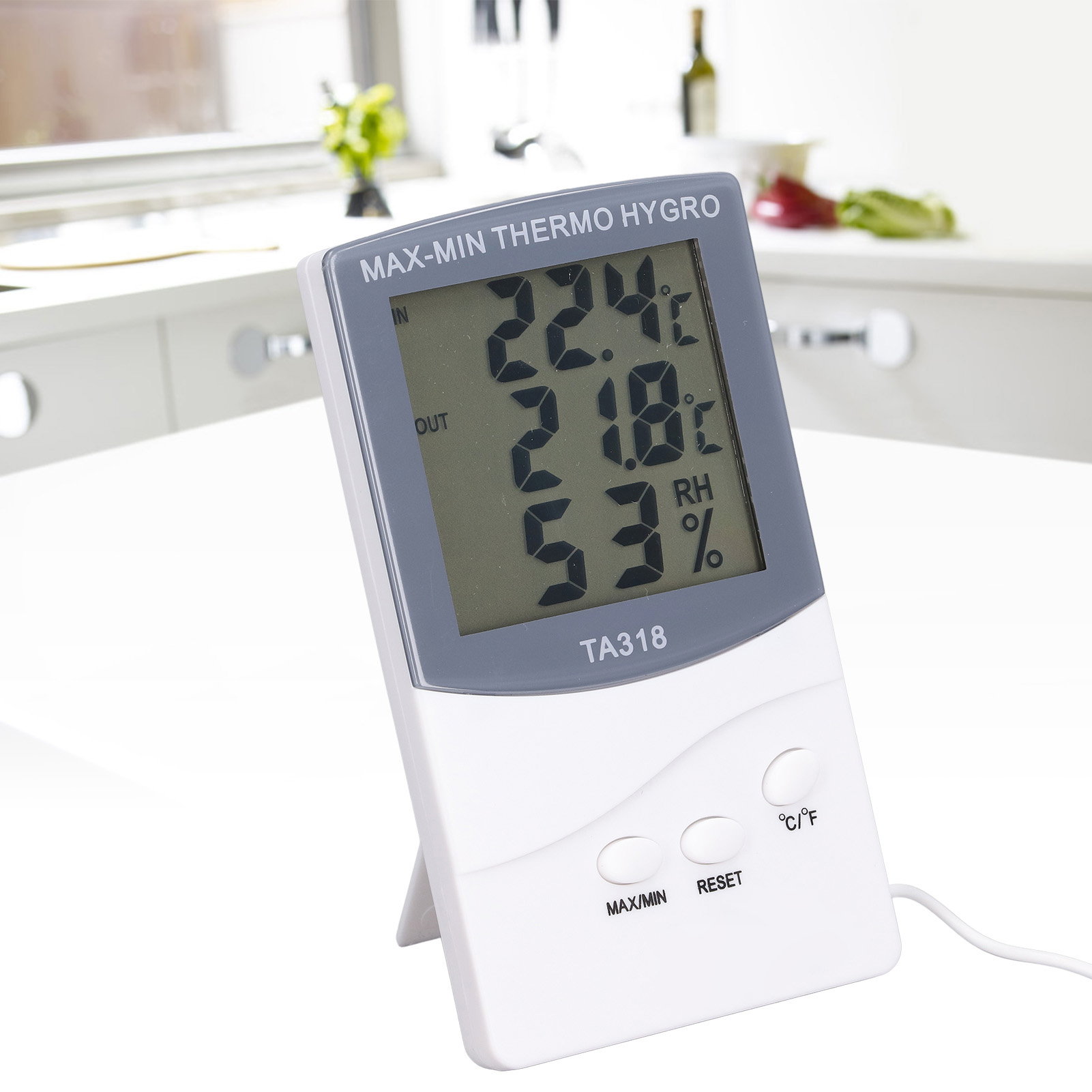 Ta318 Innen-/außenthermometer, Elektronisches Thermometer Und Hygrometer Für Zuhause, Großes Display, Mit Sonde