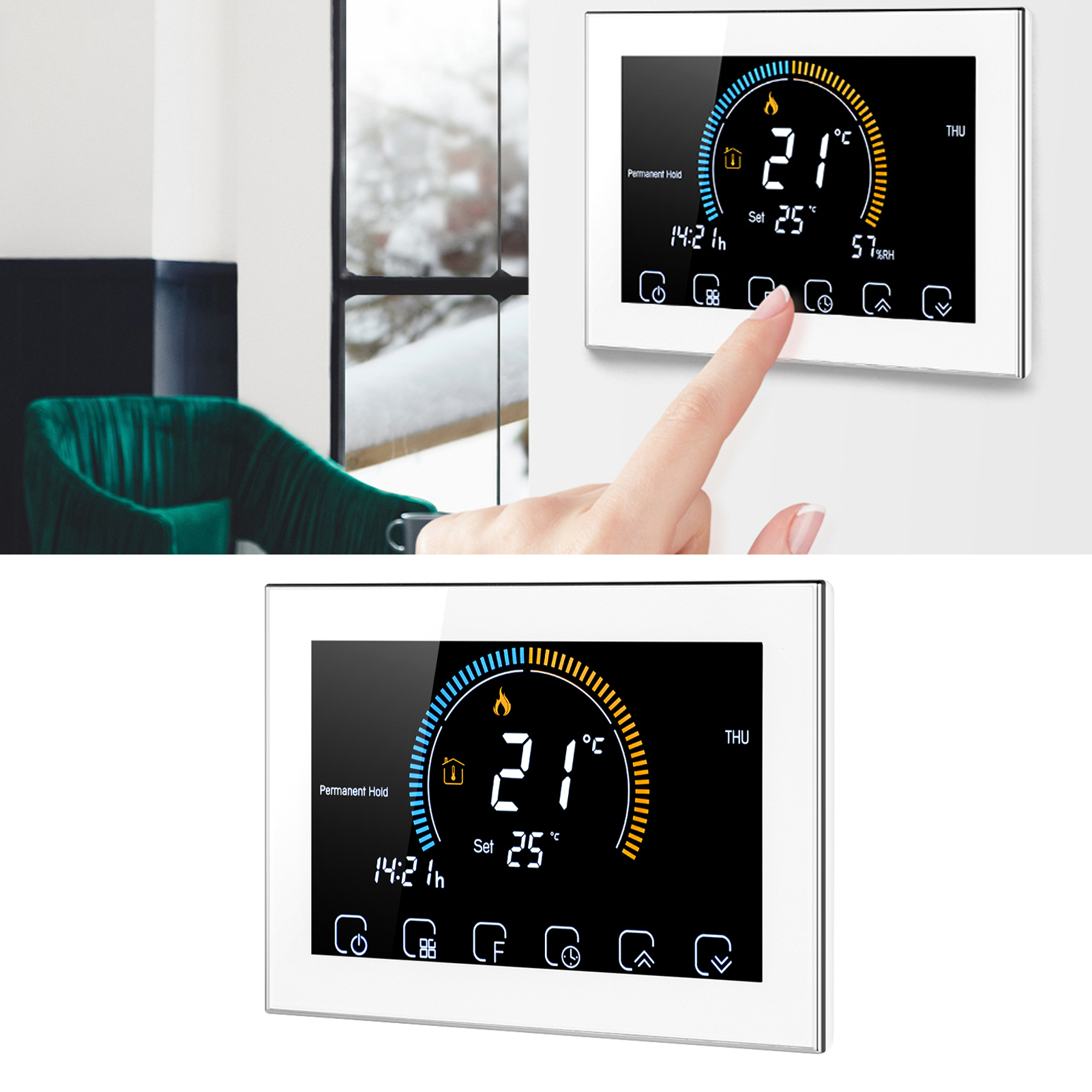 Intelligenter Lcd-touchscreen-thermostat Für Elektrische Hausheizungen Ac95240v (bht8000gb Weiß)