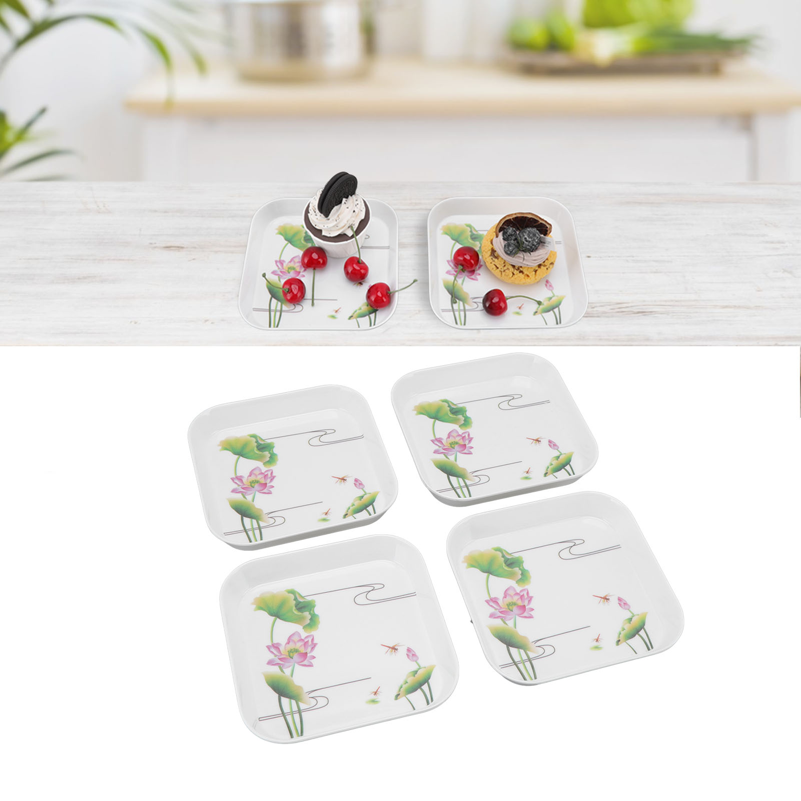 Snackteller (4-teilig) / Spuckteller / Kleines Tellerset / Spuckteller / Kleiner Quadratischer Teller / Obstteller / Abfallteller / Snackteller / Teller Mit Lotusblumenmuster