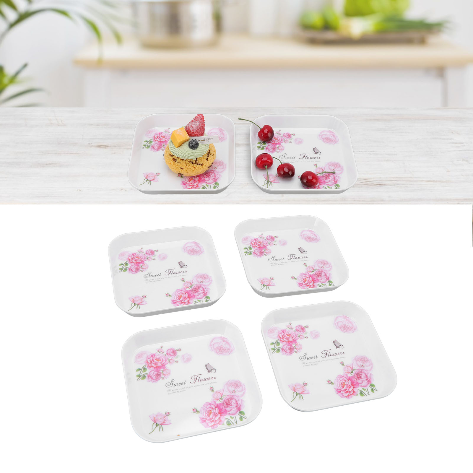 Set Aus 4 Snacktellern, Bestehend Aus Einem Knochenförmigen Spucknapf, Einem Kleinen Quadratischen Teller, Einem Obstteller, Einem Abfallteller Und Einem Rosenförmigen Teller.