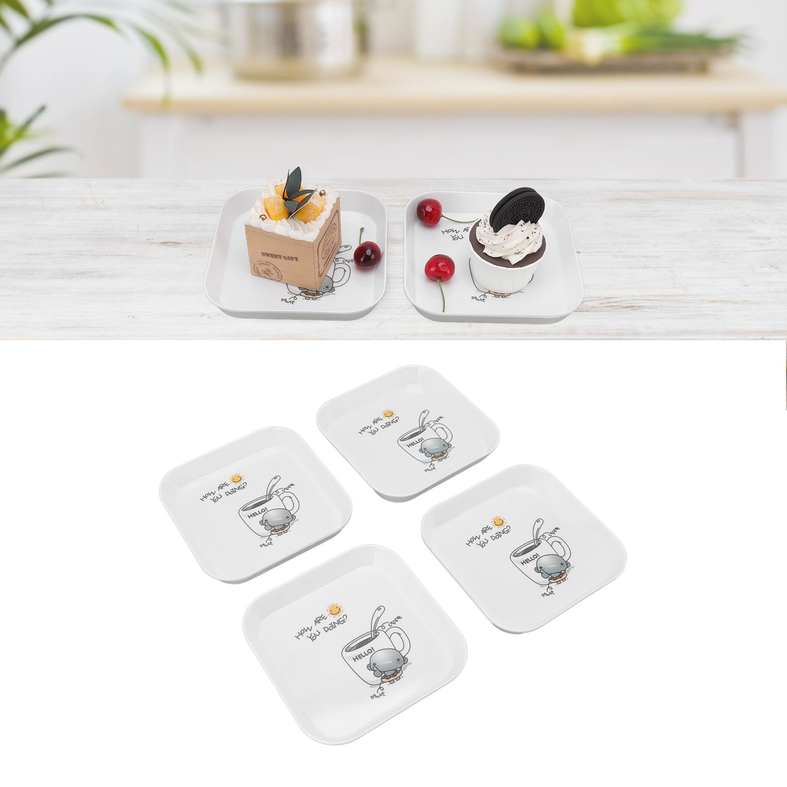 4-teiliges Set Für Vorspeisen/knochenspeier, Bestehend Aus Einem Kleinen Quadratischen Teller, Einem Obstteller, Einem Abfallteller, Einer Vorspeisenschale Und Einer Kaffeeschale.