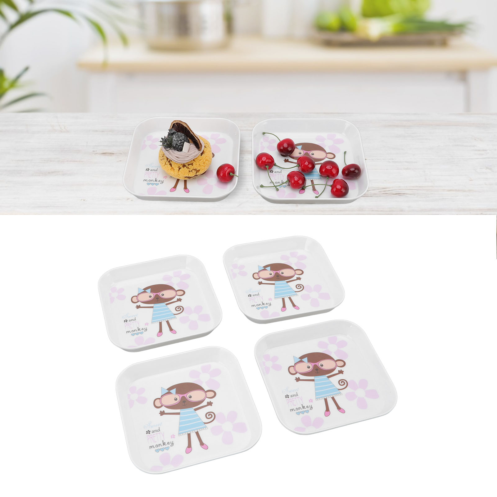 Set Aus 4 Snacktellern/knochenspuckern Für Den Heimgebrauch, Kleiner Quadratischer Teller, Obstteller, Abfallteller, Snackschale, Affenförmiger Teller.