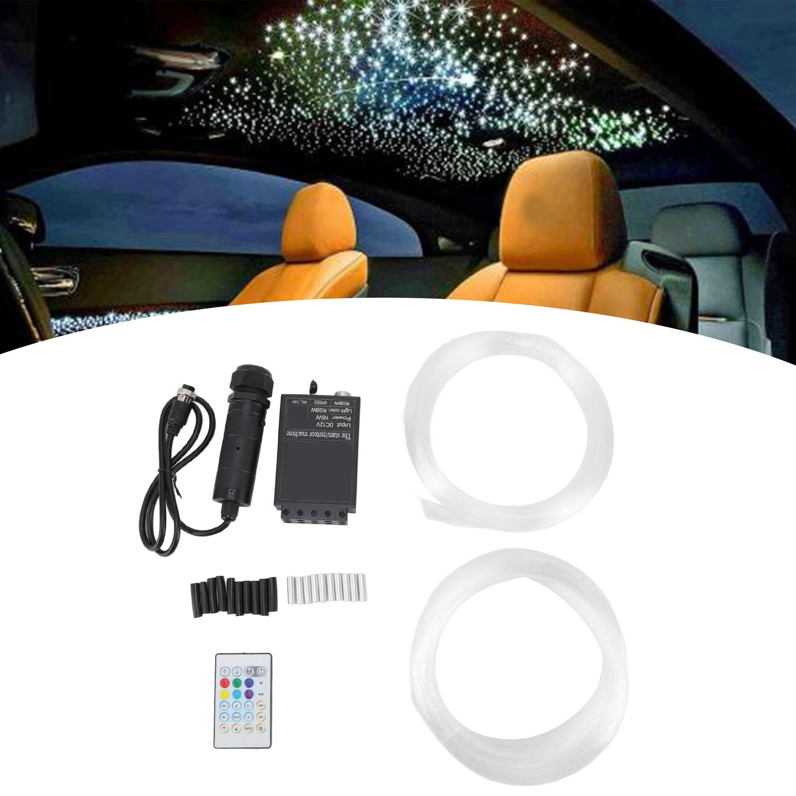 Led-sternenhimmel-beleuchtungsset Mit Fernbedienung Per Bluetooth-app, Glasfaseroptik, Siebenfarbigen Leds Mit Musiksteuerung, Rgbw-sternenhimmelbeleuchtung, 12-v-zigarettenanzünderstecker