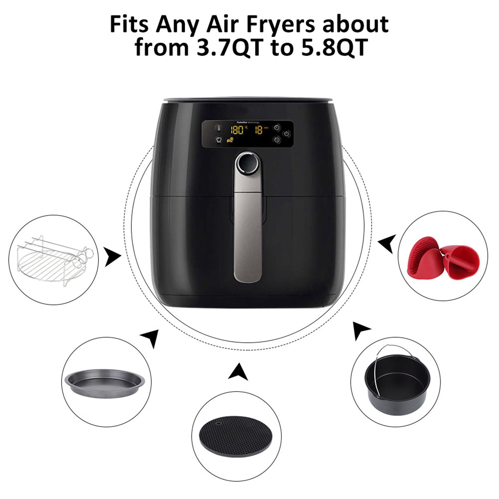Zubehör Für Heißluftfritteusen, Xl Universal-set Für Tower Duronic Und Philips (3,3 L), 7-8 Zoll Set
