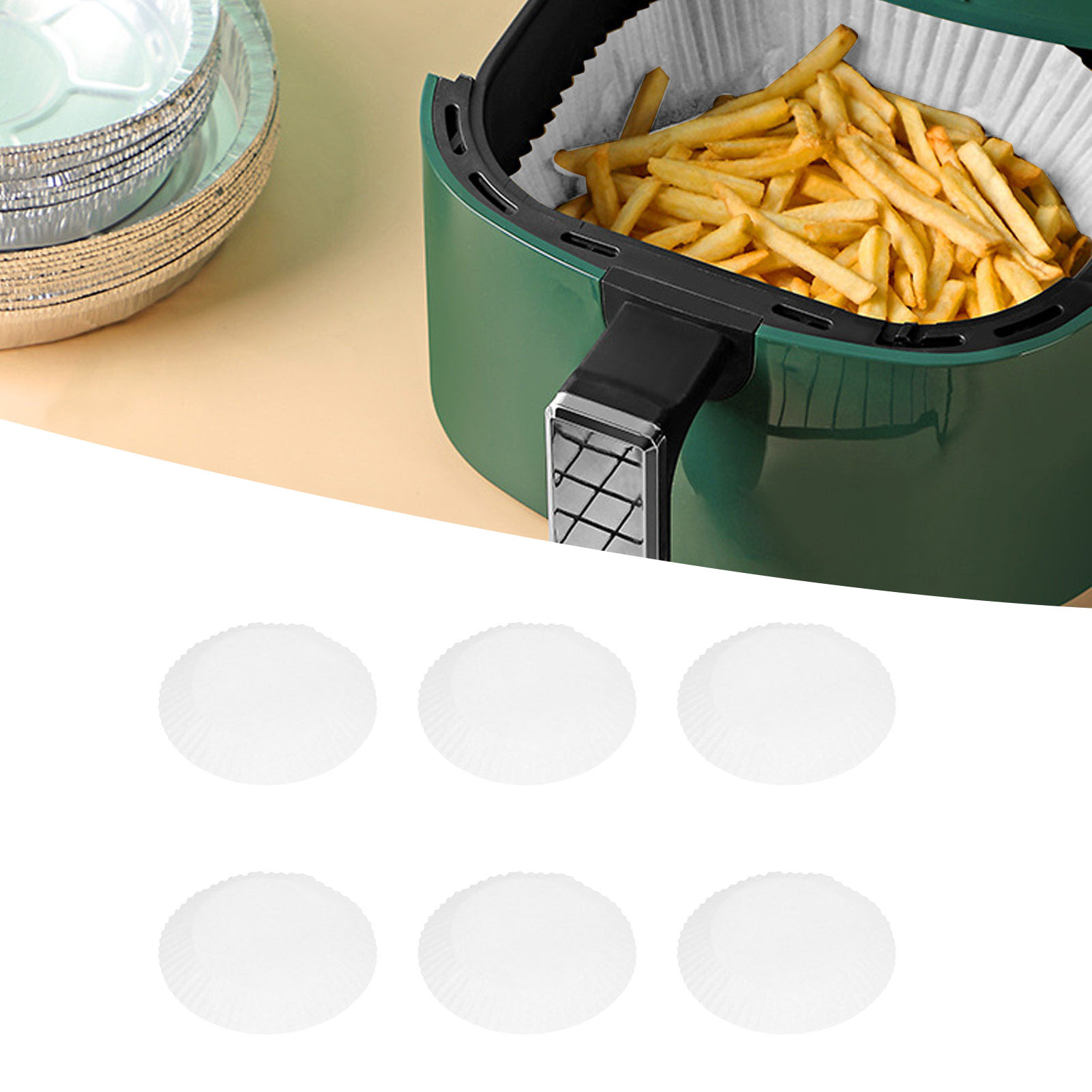 Einweg-backbleche Für Heißluftfritteusen, Einweg-antihaft-backpapier Für Heißluftfritteusen, Weiß, Kleine Größe, 50 Stück.