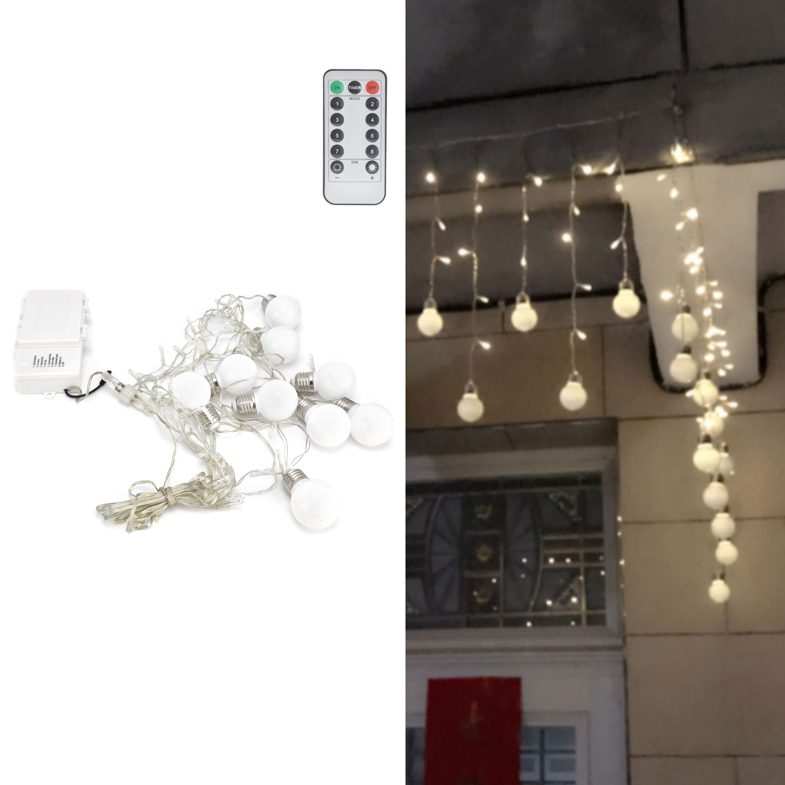 Lichterkette Für Den Außenbereich Mit 60 G50 Leds, Fernbedienung, 8 Beleuchtungsmodi, Ip45 Wasserdicht Und Batteriebetrieben.
