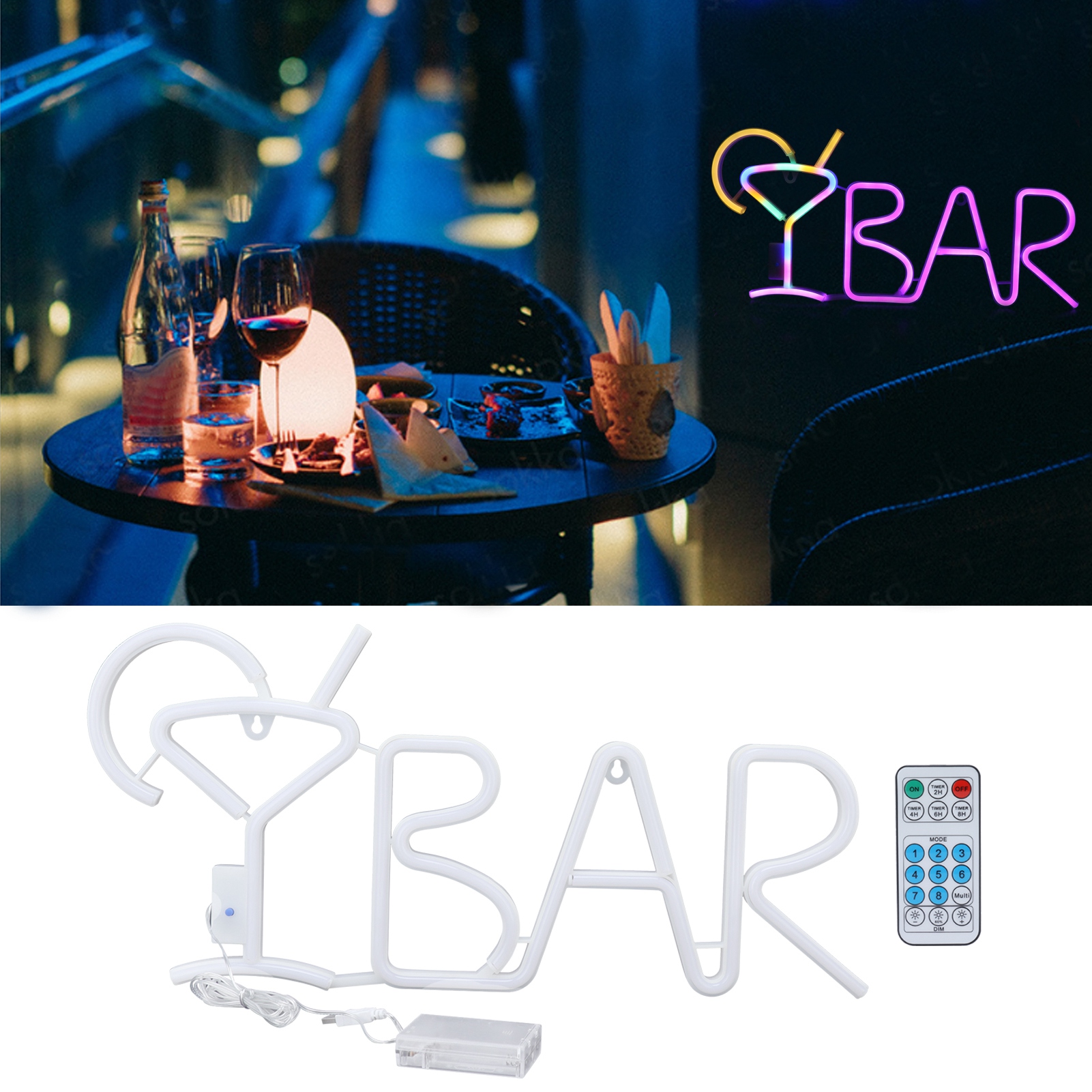 Lila Led-neon-wandleuchte Bar Mit 24-tasten-fernbedienung Und 8 Beleuchtungsmodi, Ideal Für Restaurants, Bars Und Partys.