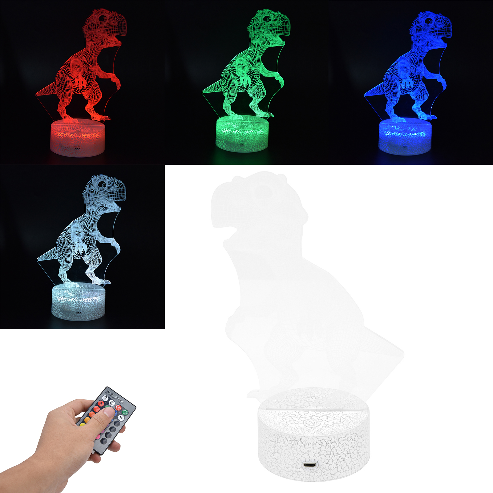 Dinosaurierlampe Mit 16 Farben, 4 Modi, Rgb-beleuchtung, Mehrfarbiges Nachtlicht Mit Einstellbarer Helligkeit Und Fernbedienung, Ideales Geschenk Für Kinder Und Jungen