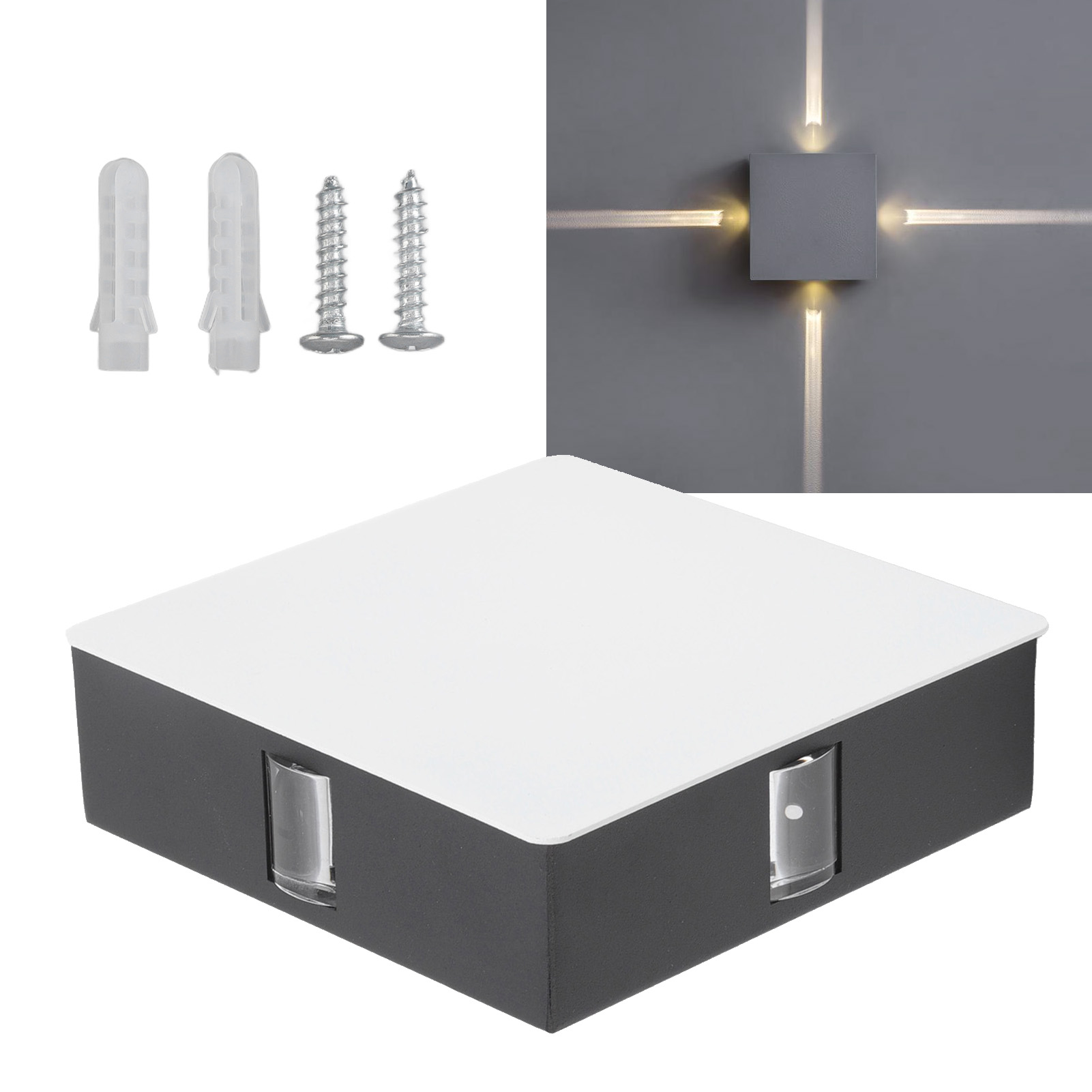 12-w-led-wandleuchte Aus Aluminium Mit 4 Leds Und Vier Lichtstrahlen, Ideal Für Schlafzimmer, Wohnzimmer, Flure, Karaoke-bars, Restaurants Oder Gehwege. (weißes Gehäuse)