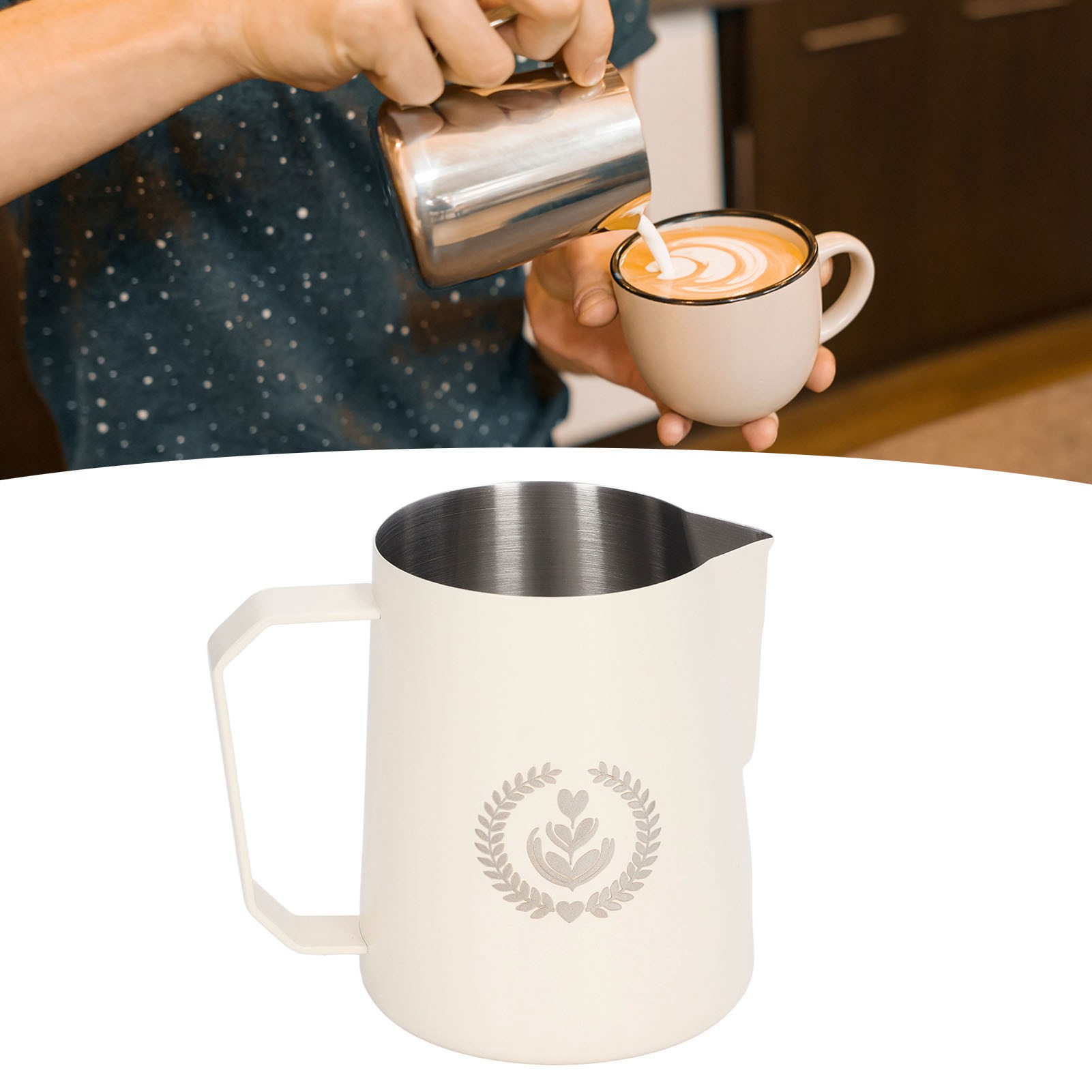 Milchkännchen Aus Edelstahl, 450 Ml, Weiß, Für Kaffeegetränke.