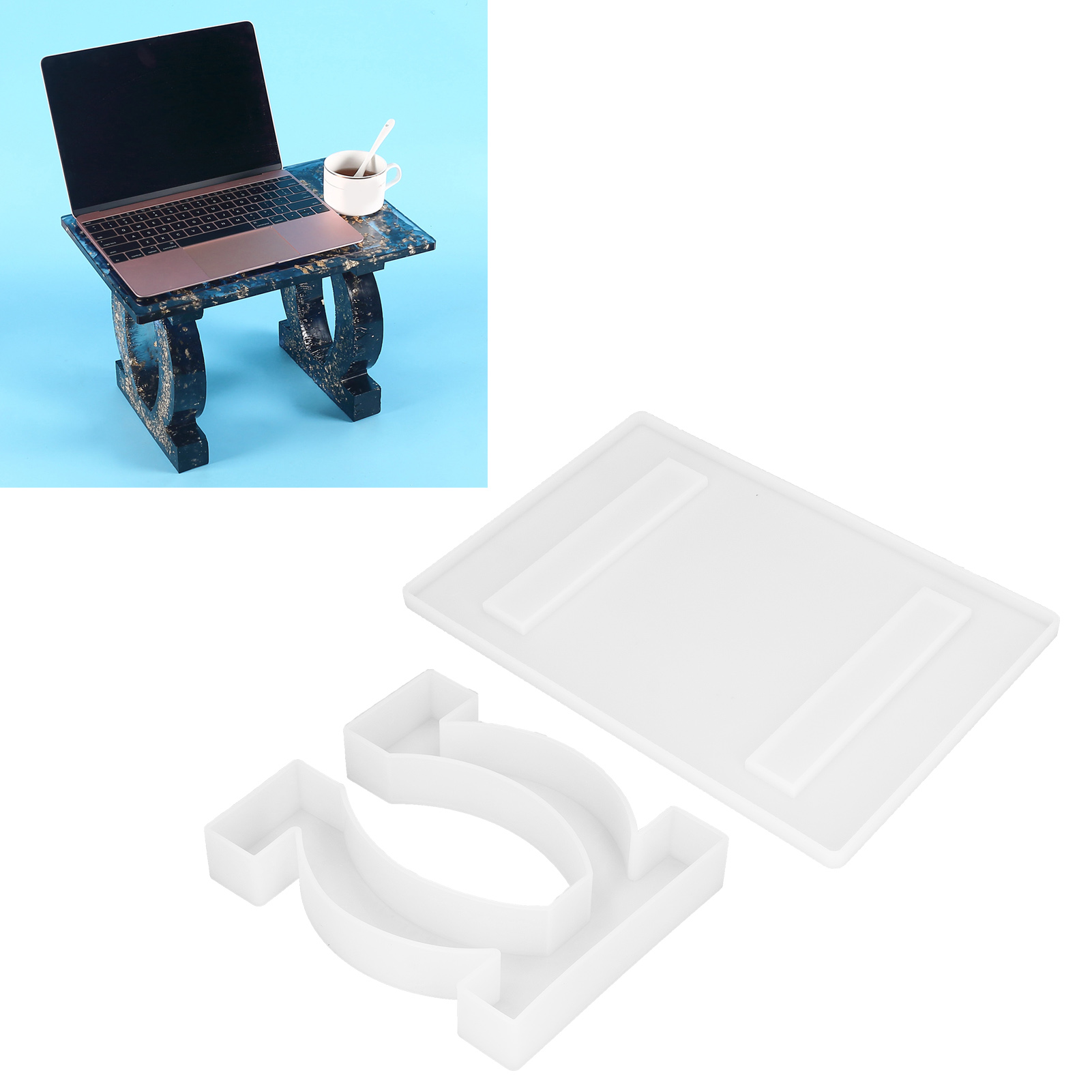 Diy-kristall-epoxidharzform Für Computertische, Ausstellungsständer, Aufbewahrung Und Dekoration. Silikonform Mit O-förmigen Füßen Und Tischablage (60-784).