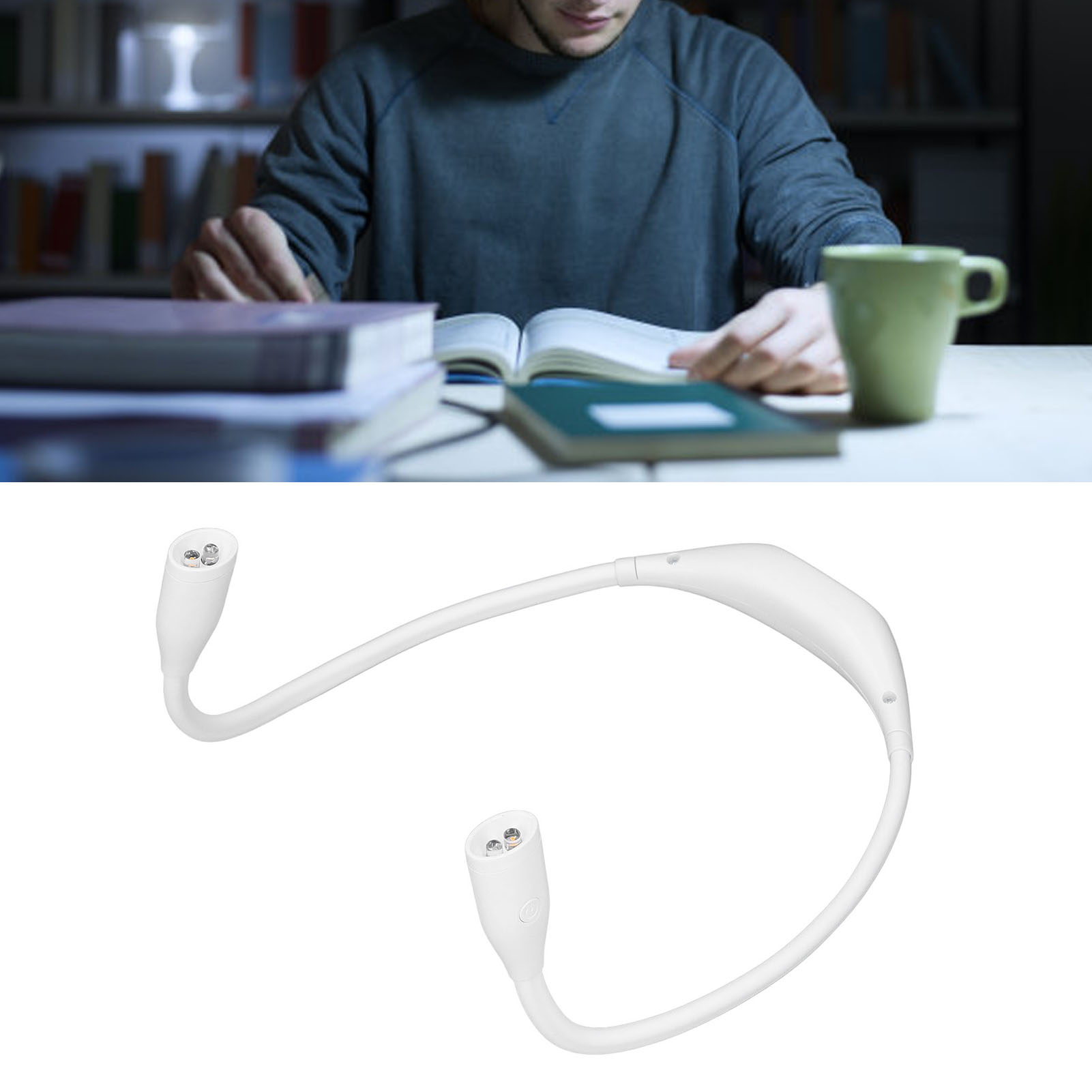 Wiederaufladbare Led-nackenleuchte Mit Usb-anschluss Und Knopf, Augenschonendes Leselicht Für Schüler, Nackenleselampe, Ideal Zum Laufen/für Outdoor-sportarten Bei Nacht (weiß)