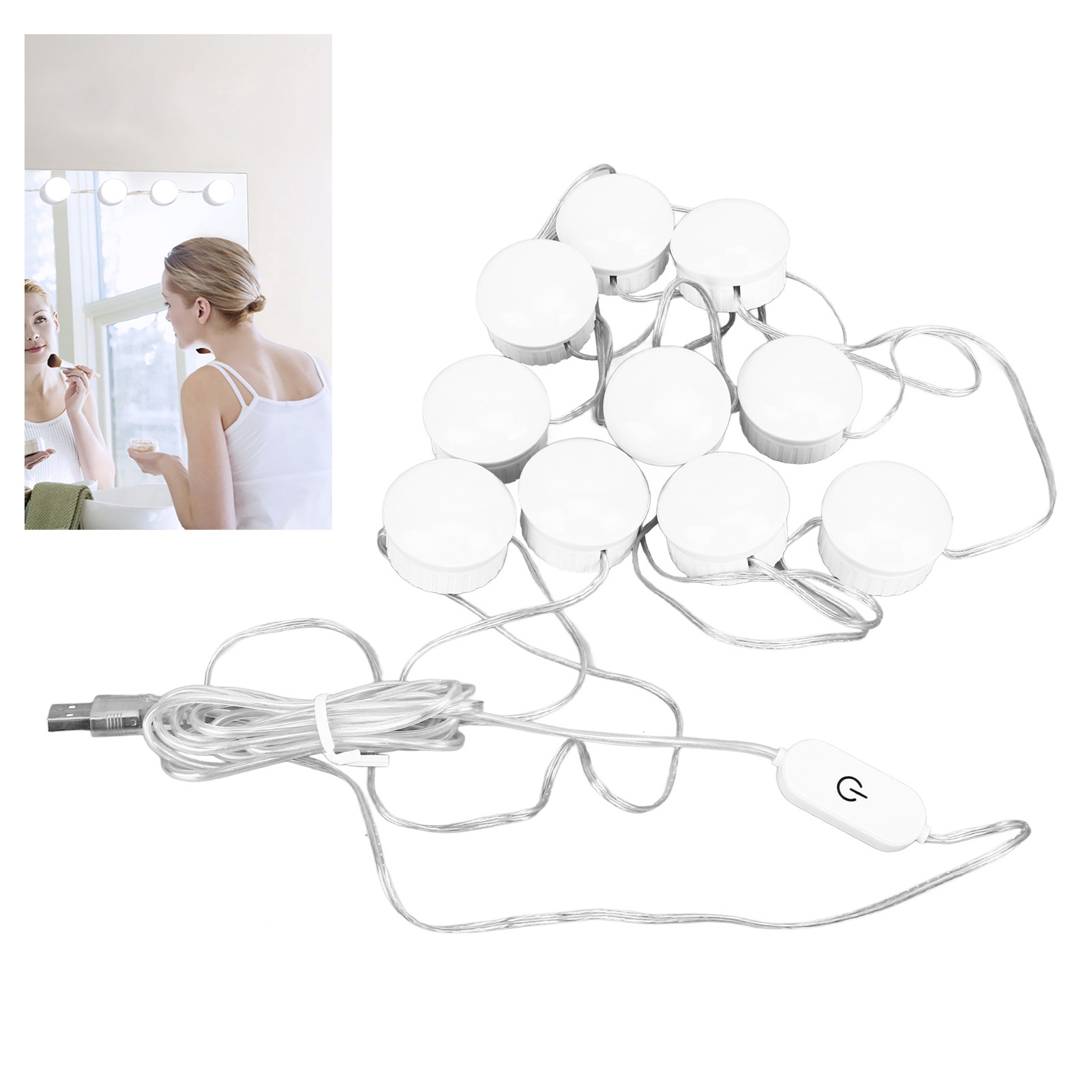 Wandleuchte Mit Spiegel Fürs Badezimmer Mit 10 Led-lampen, Verstellbar Über 4 M, Ideal Zur Beleuchtung Von Badezimmer, Flur, Dusche, Toilette Und Schminktisch.