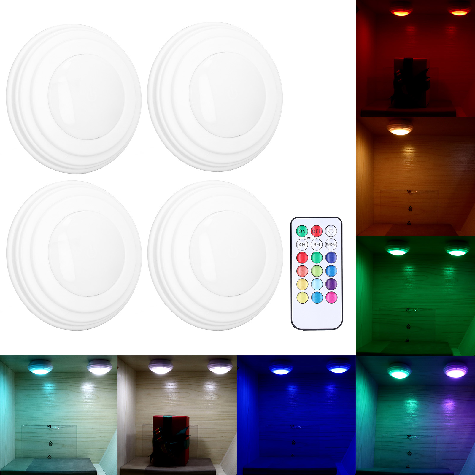 Farbiges Ambiente-nachtlicht, Rundes, Ferngesteuertes Nachtlicht, Led-schrankleuchte, Rgbw-möbelleuchte