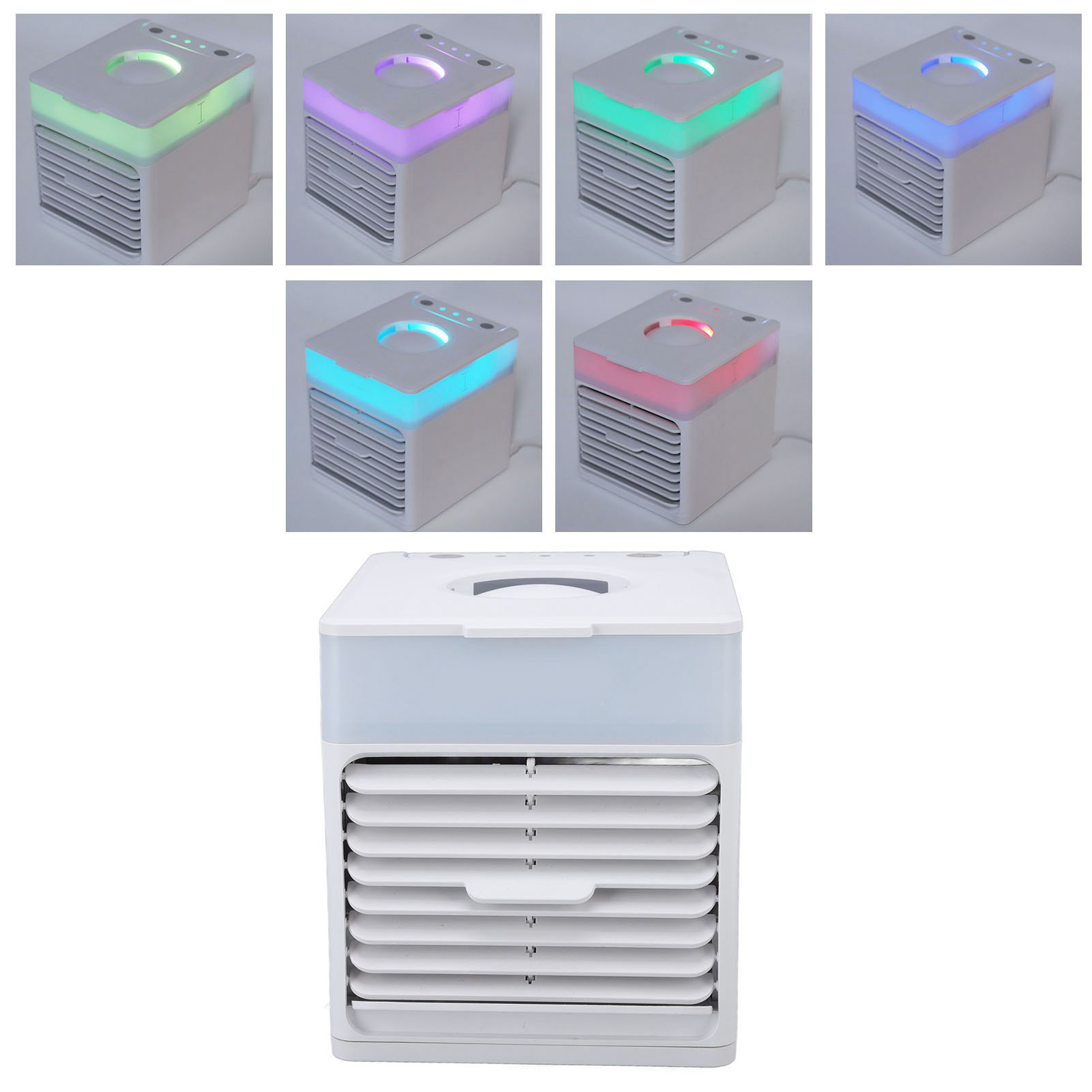 Tragbare Mini-usb-klimaanlage Mit Leisem Betrieb, Ventilator Und 500-ml-luftbefeuchter Wasserkühlung Siebenfarbige Ambientebeleuchtung Usb-stromversorgung