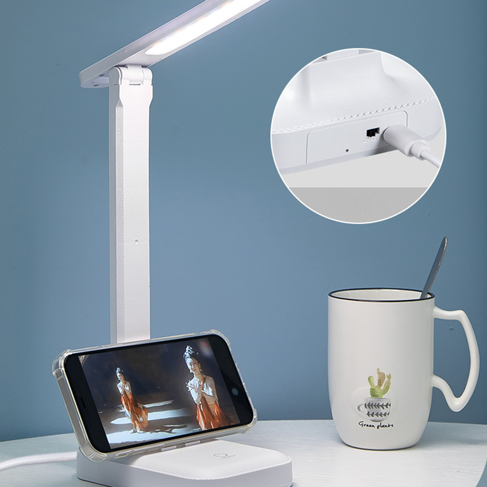 Wiederaufladbare Usb-schreibtischlampe Mit Augenschutz, Faltbare Touch-led-lampe Für Schüler Und Kinder, Schreibtisch-leselampe, Nachttischlampe, Elfenbeinweiß.