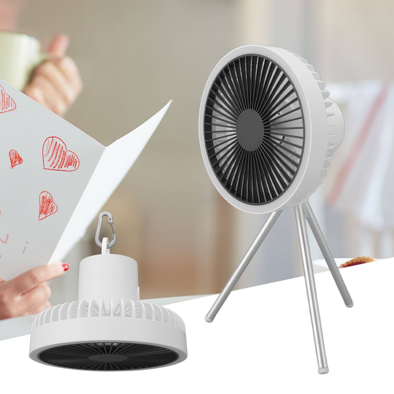 Hochleistungs-stativventilator Mit 10000 Mah Akkukapazität Für Büros, Desktop-computer, Zeitschaltuhren, Zelte Und Lampen. Weiß.