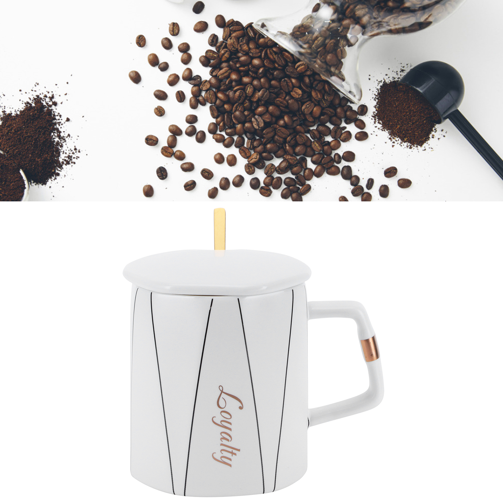 Originaler Achteckiger Keramikbecher Mit Löffeldeckel, Ideal Fürs Büro Oder Als Geschenk Für Paare Oder Freunde. Typ A.
