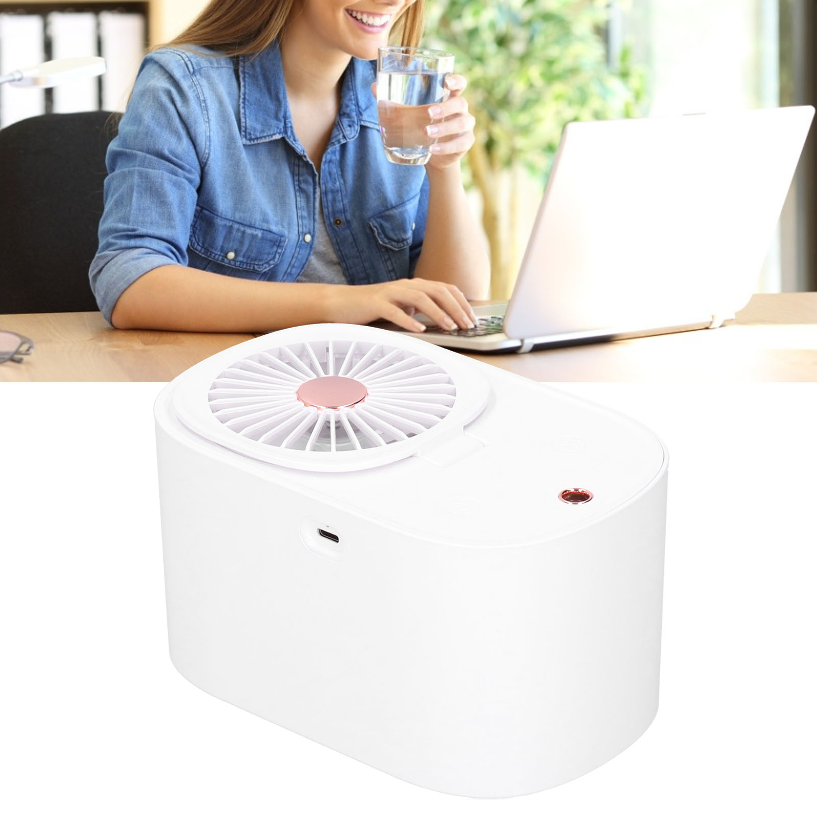 2-in-1 90° Faltbarer Elektrischer Ventilator Mit Eingebautem Luftbefeuchter, Weiß, Ideal Für Zuhause Und Büro.