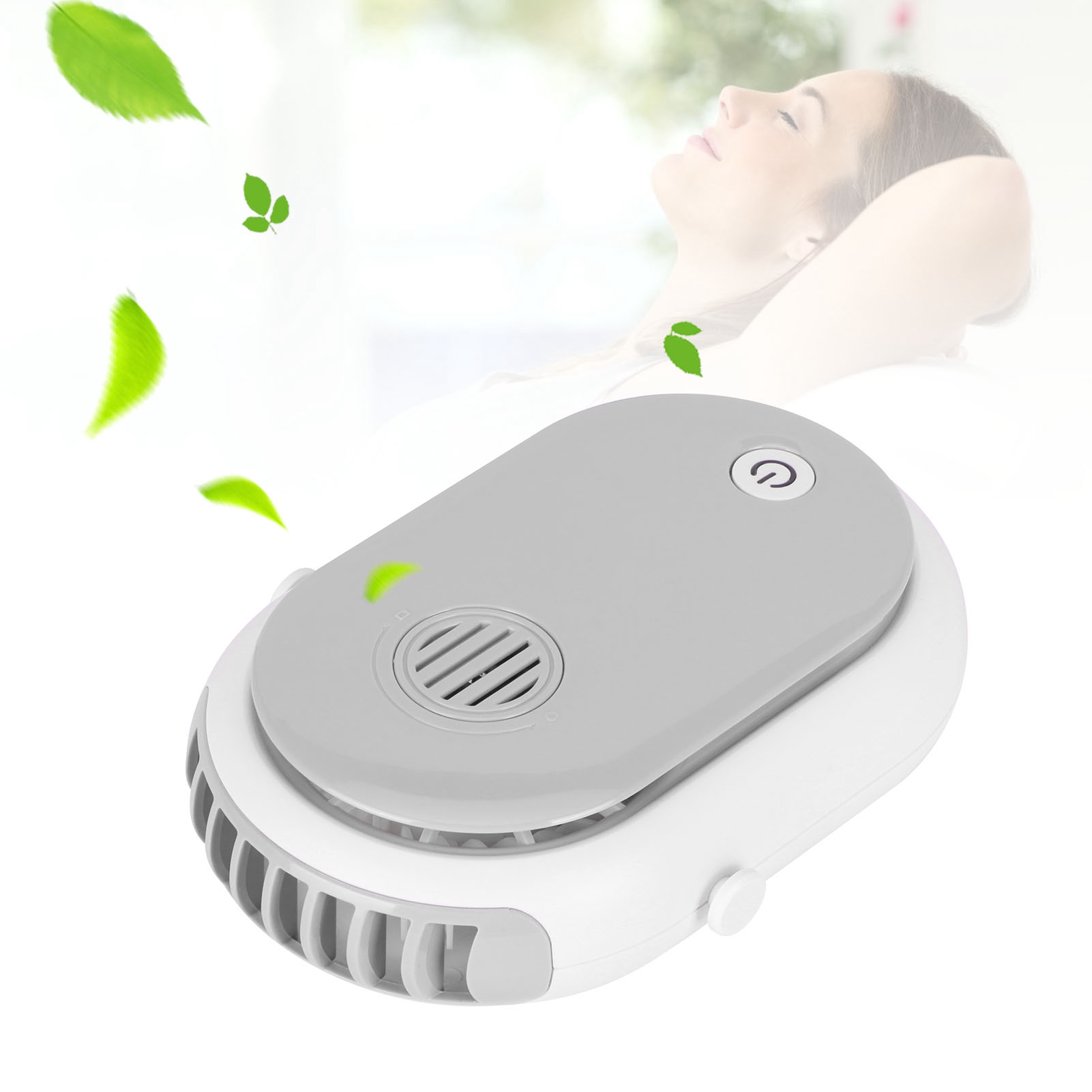 Tragbarer, Dreistufiger Elektrischer Tischventilator Mit Nackenband, Aromatherapie Und Usb-ladefunktion (weiß)