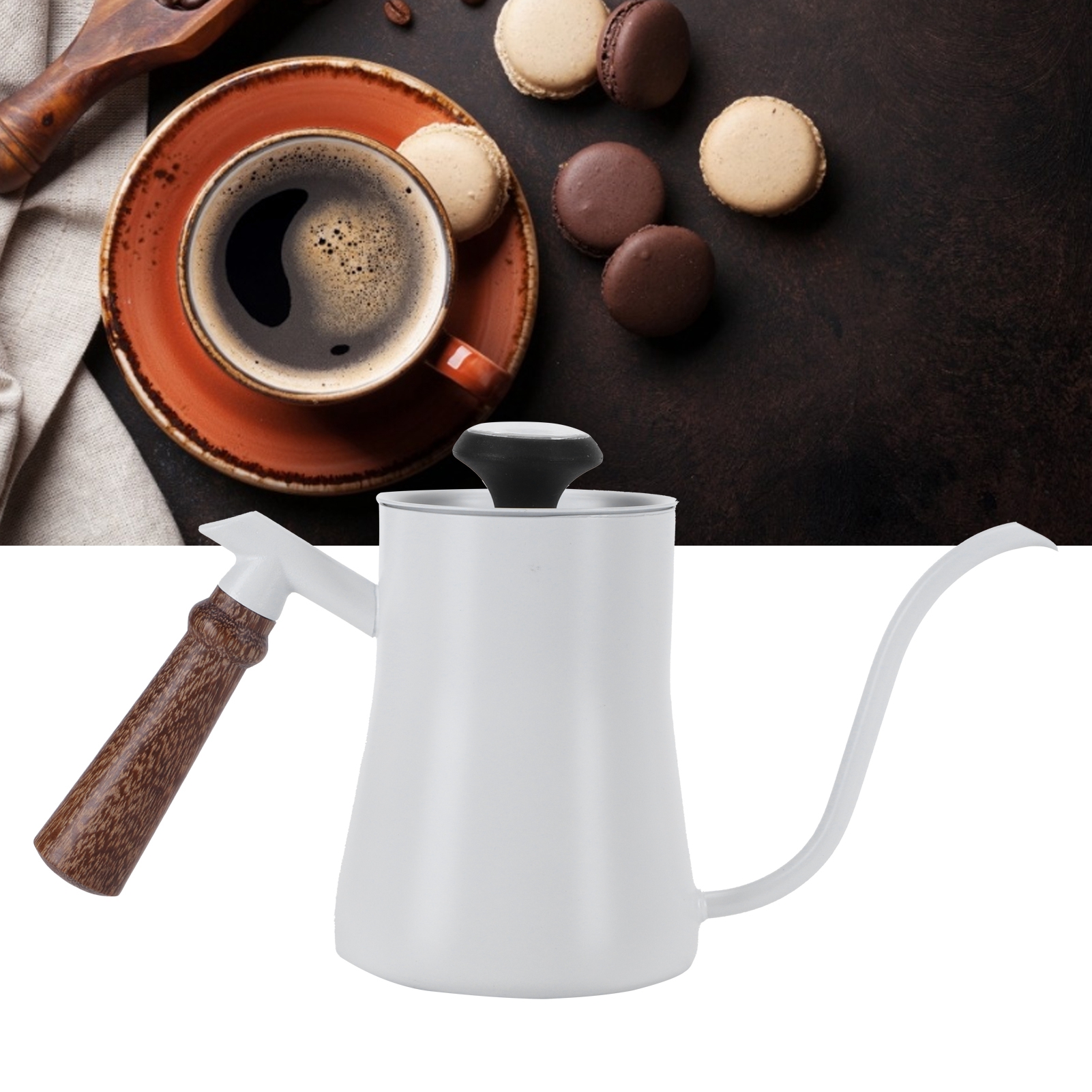 Manuelle Edelstahl-filterkaffeemaschine Mit 650 Ml Fassungsvermögen Und Integriertem Thermometer, Weiß.